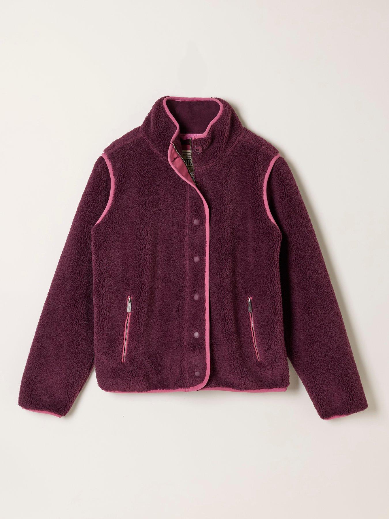 Image 6 of 6 of FatFace Womens Ellie Borg Fleece Zip Bomber Jacket - Red