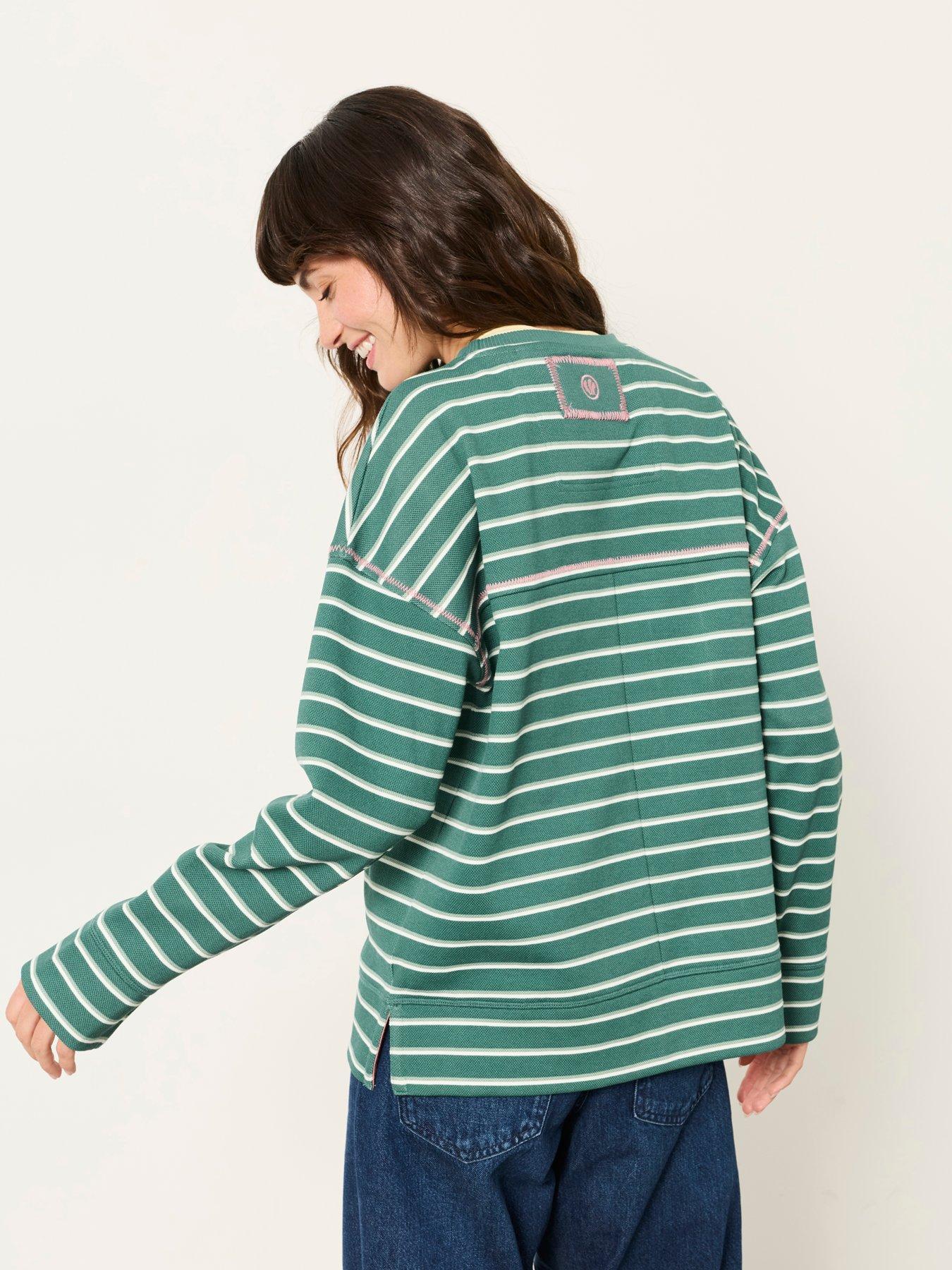 Image 2 of 6 of FatFace Airlie Stripe Crew Neck Long Sleeve Top - Green