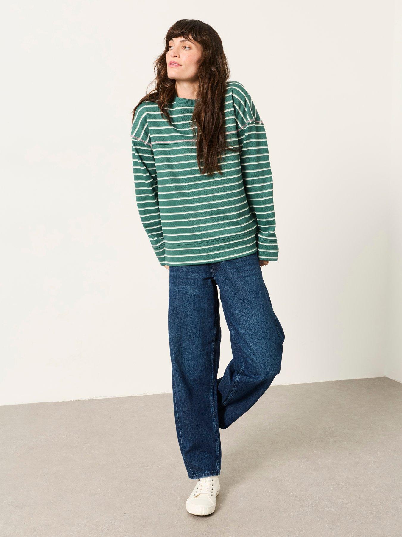 Image 3 of 6 of FatFace Airlie Stripe Crew Neck Long Sleeve Top - Green