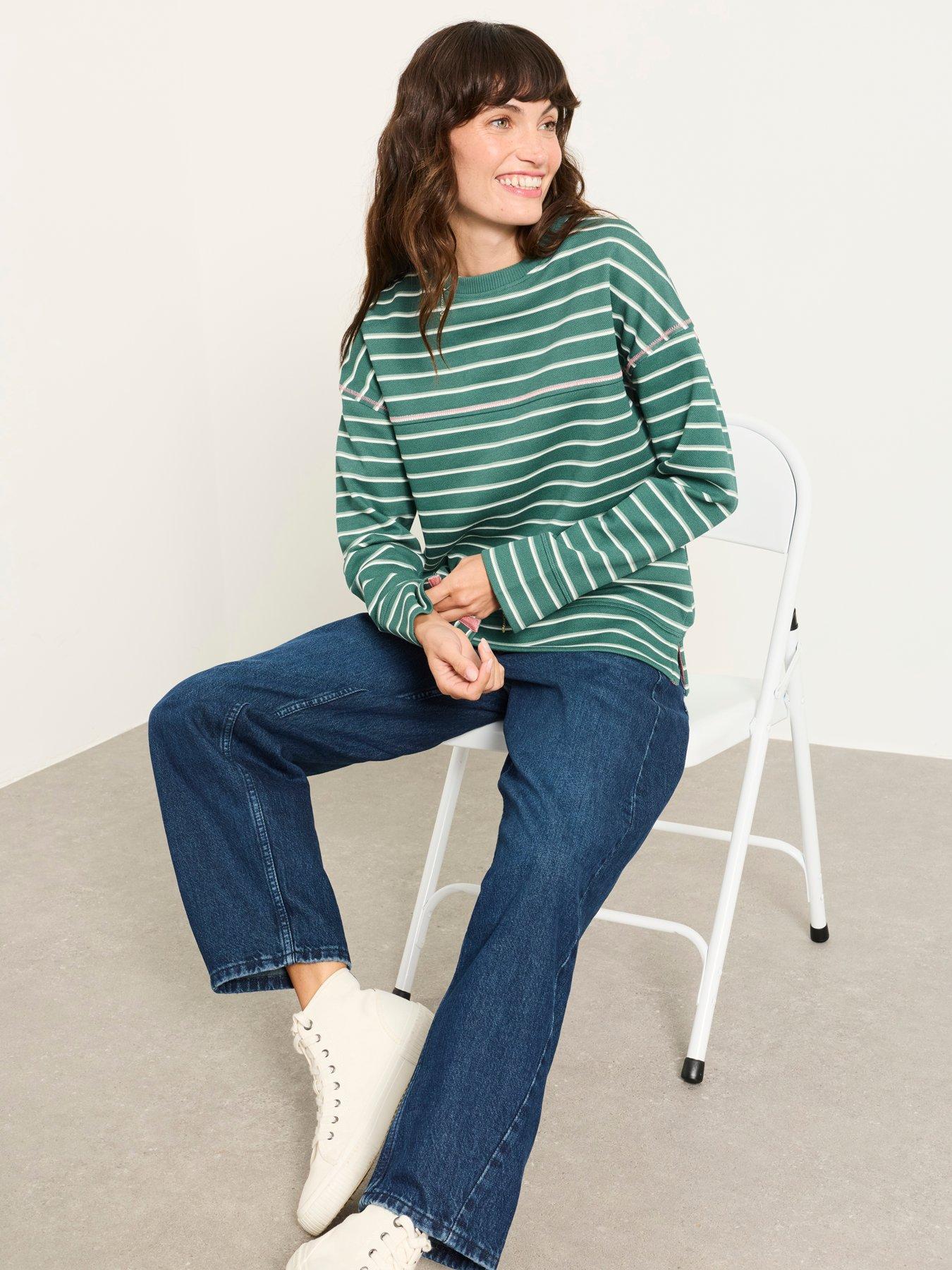 Image 4 of 6 of FatFace Airlie Stripe Crew Neck Long Sleeve Top - Green