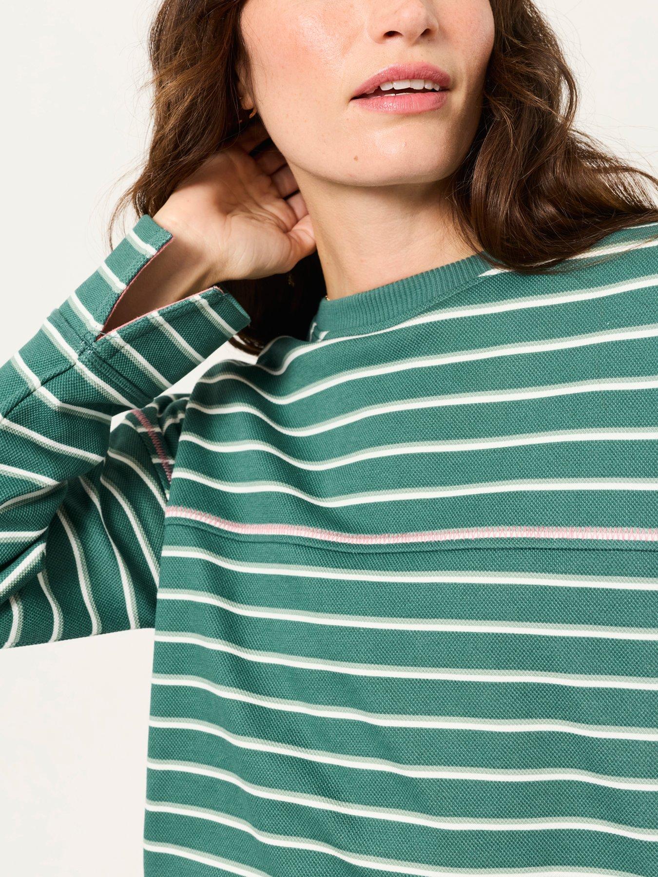 Image 5 of 6 of FatFace Airlie Stripe Crew Neck Long Sleeve Top - Green