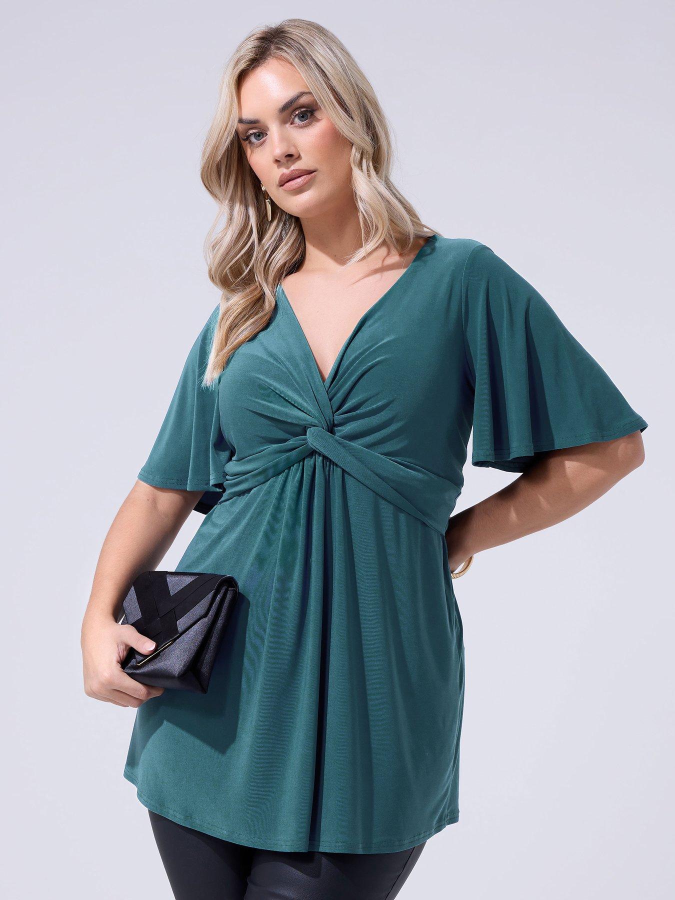 Image 1 of 4 of Yours Curve Angel Sleeve Knot Front Top - Blue