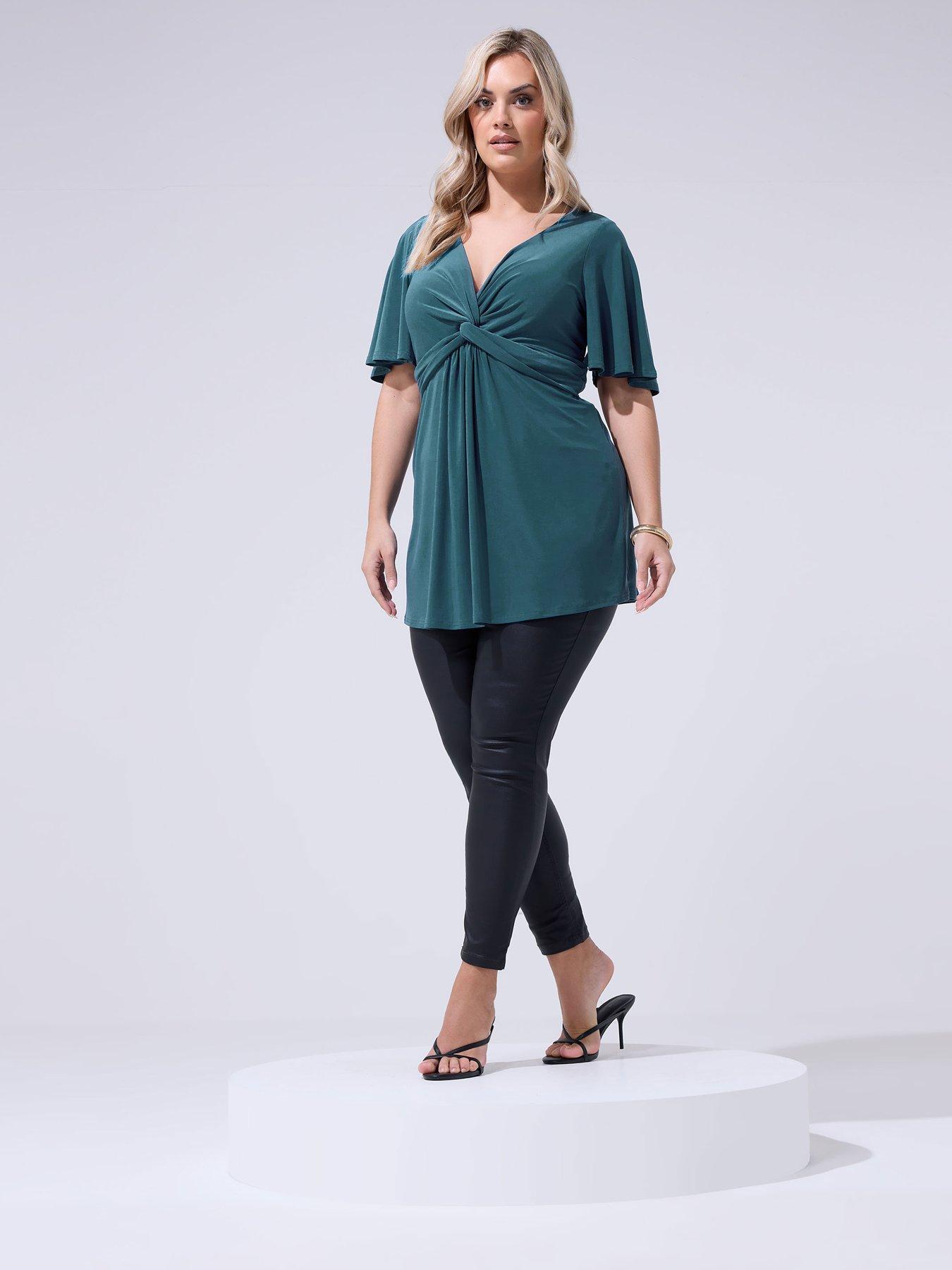 Image 3 of 4 of Yours Curve Angel Sleeve Knot Front Top - Blue