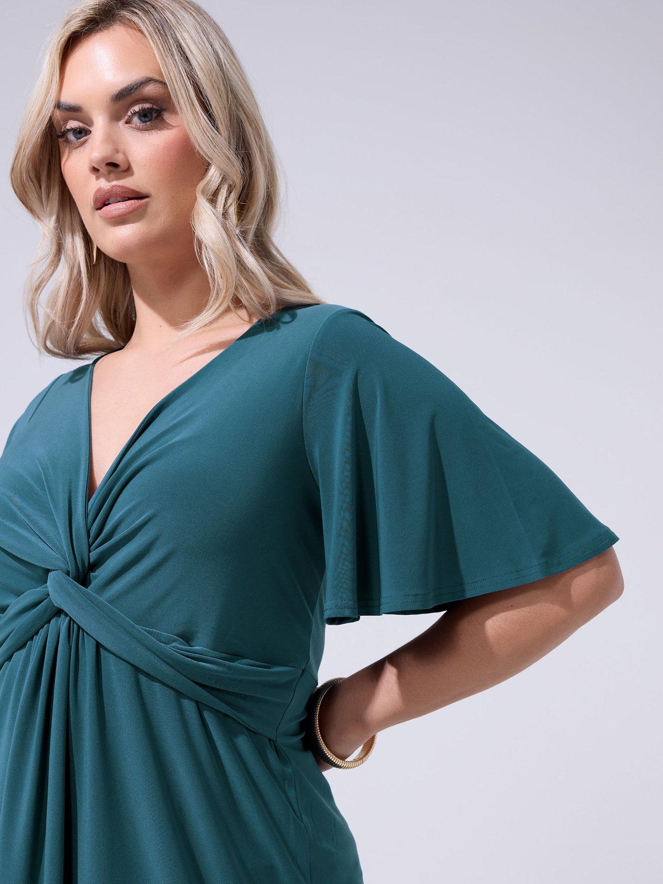 Image 4 of 4 of Yours Curve Angel Sleeve Knot Front Top - Blue