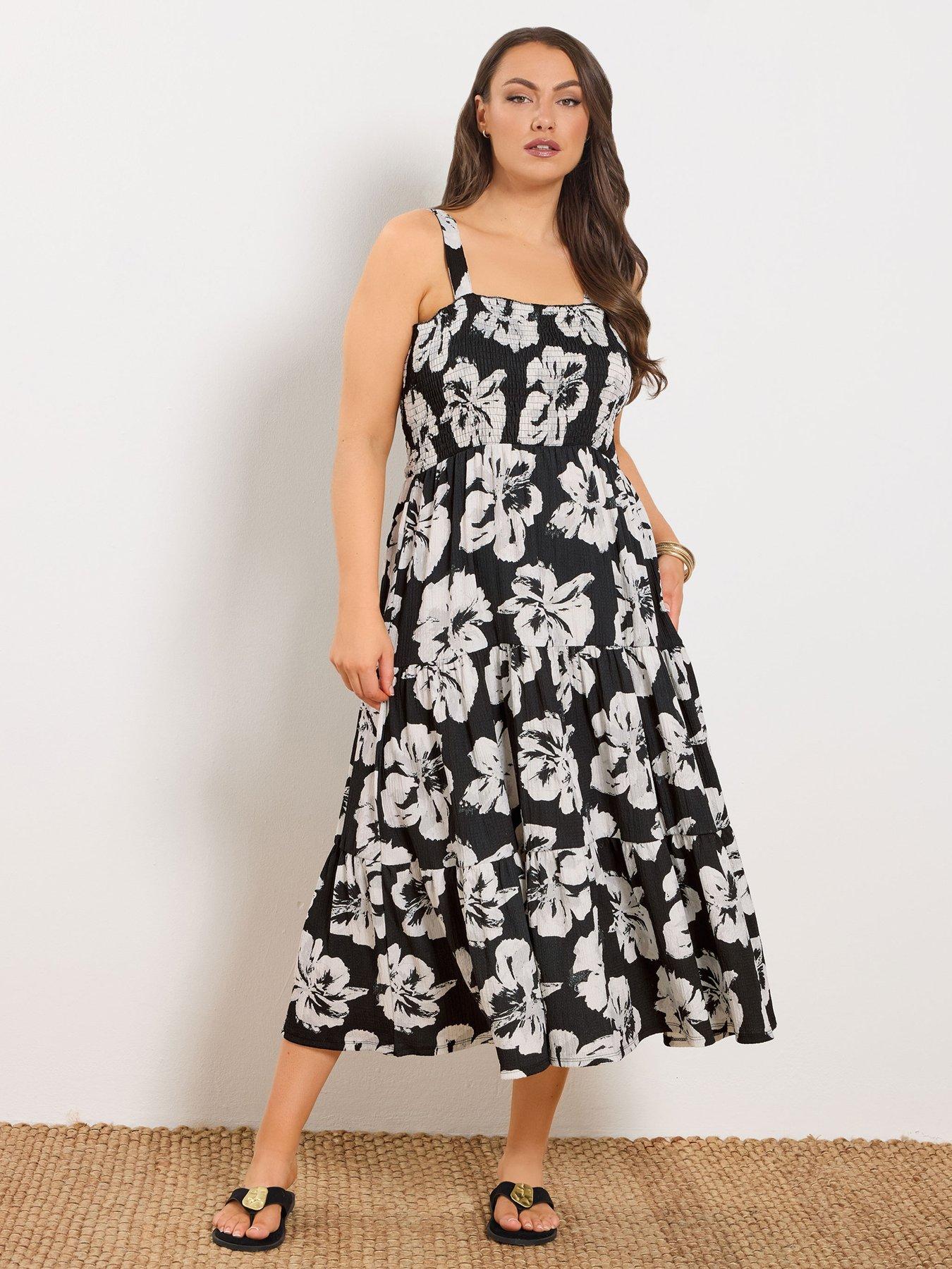 Yours Curve Floral Shirred Maxi Dress - Black