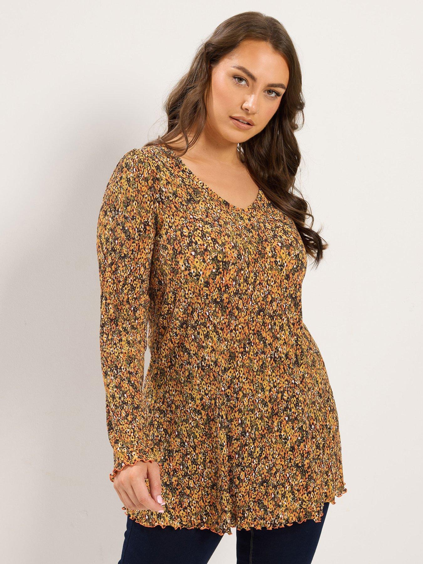 Yours Curve Plisse Flute Tunic - Orange