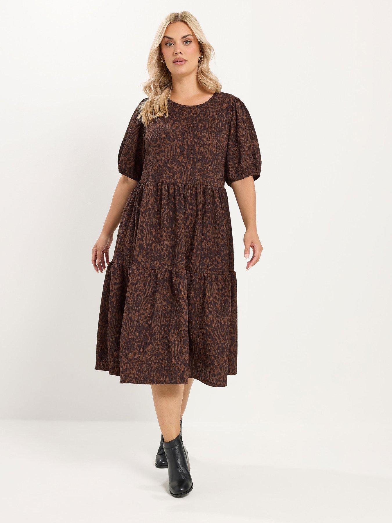 Yours Curve Puff Sleeve Tiered Dress