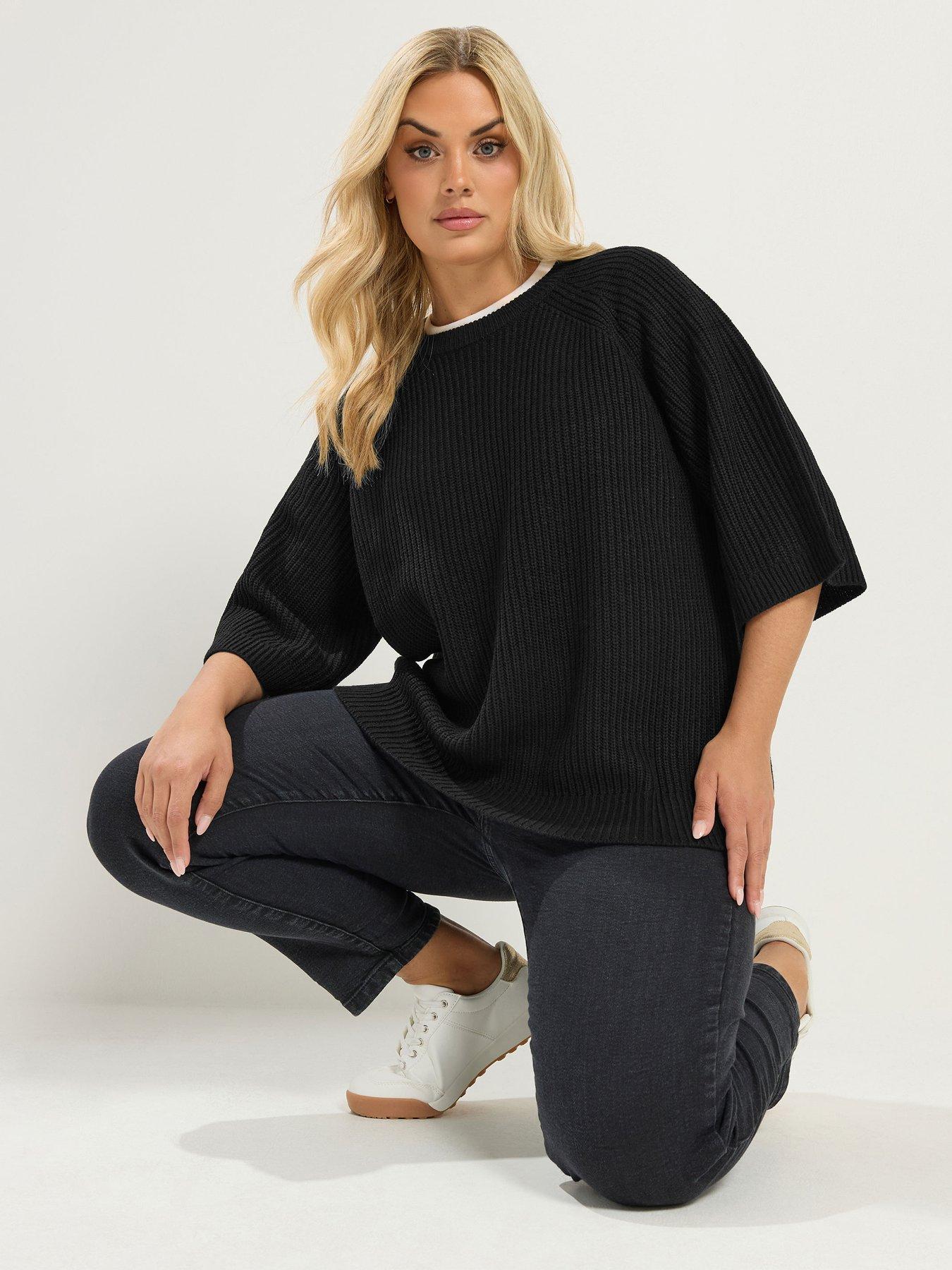 Yours Curve Short Sleeve Knitted Top - Black