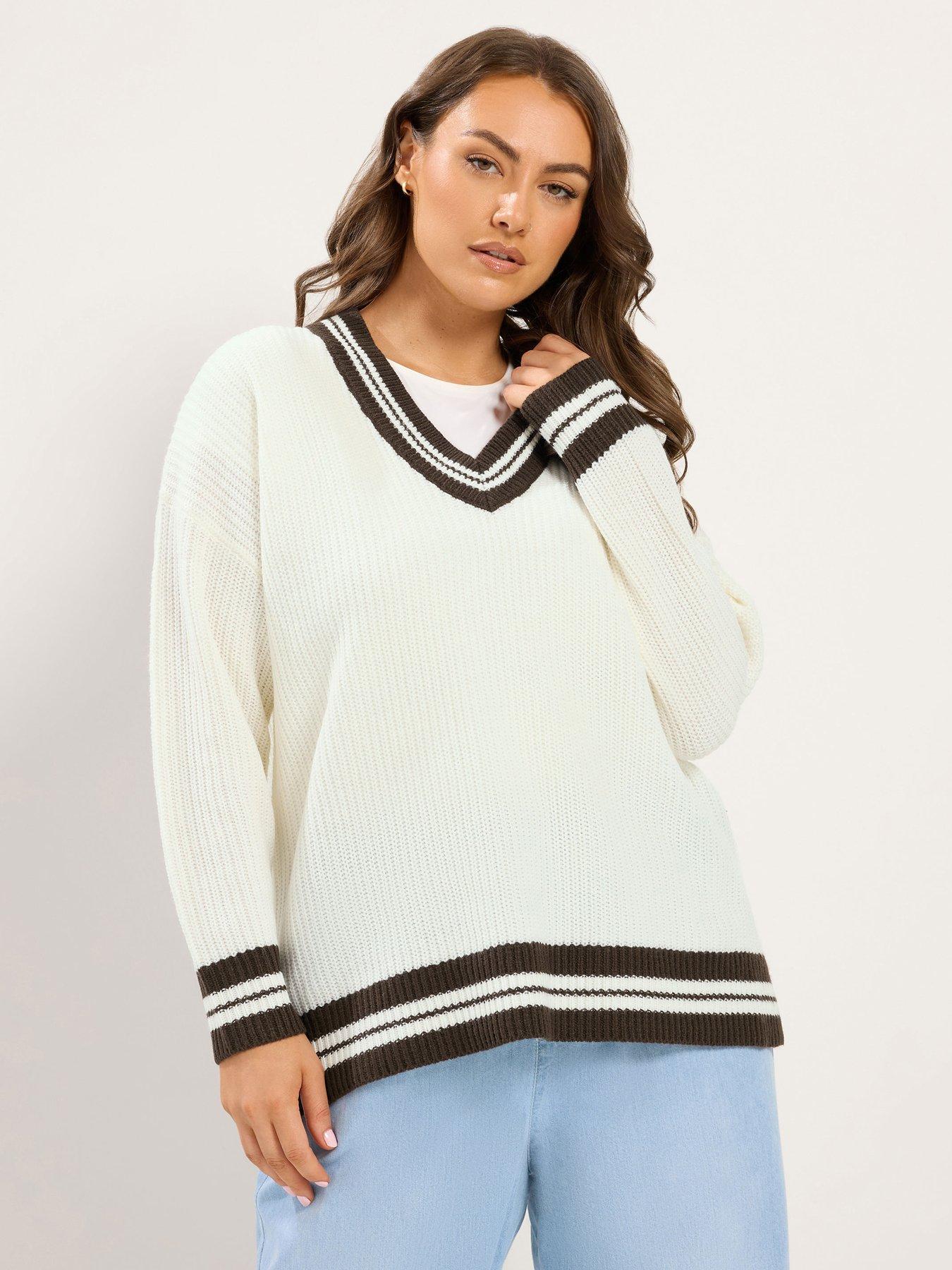 Yours Curve Tennis Jumper - White