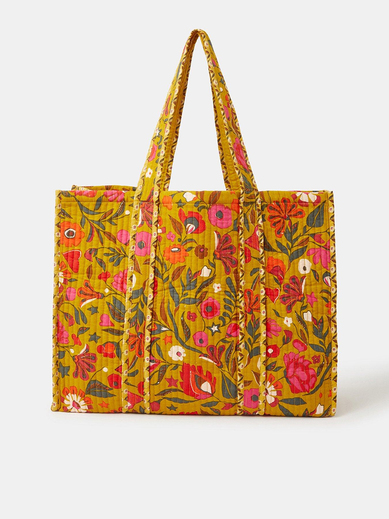 Accessorize Quilted Floral Tote Bag - Yellow