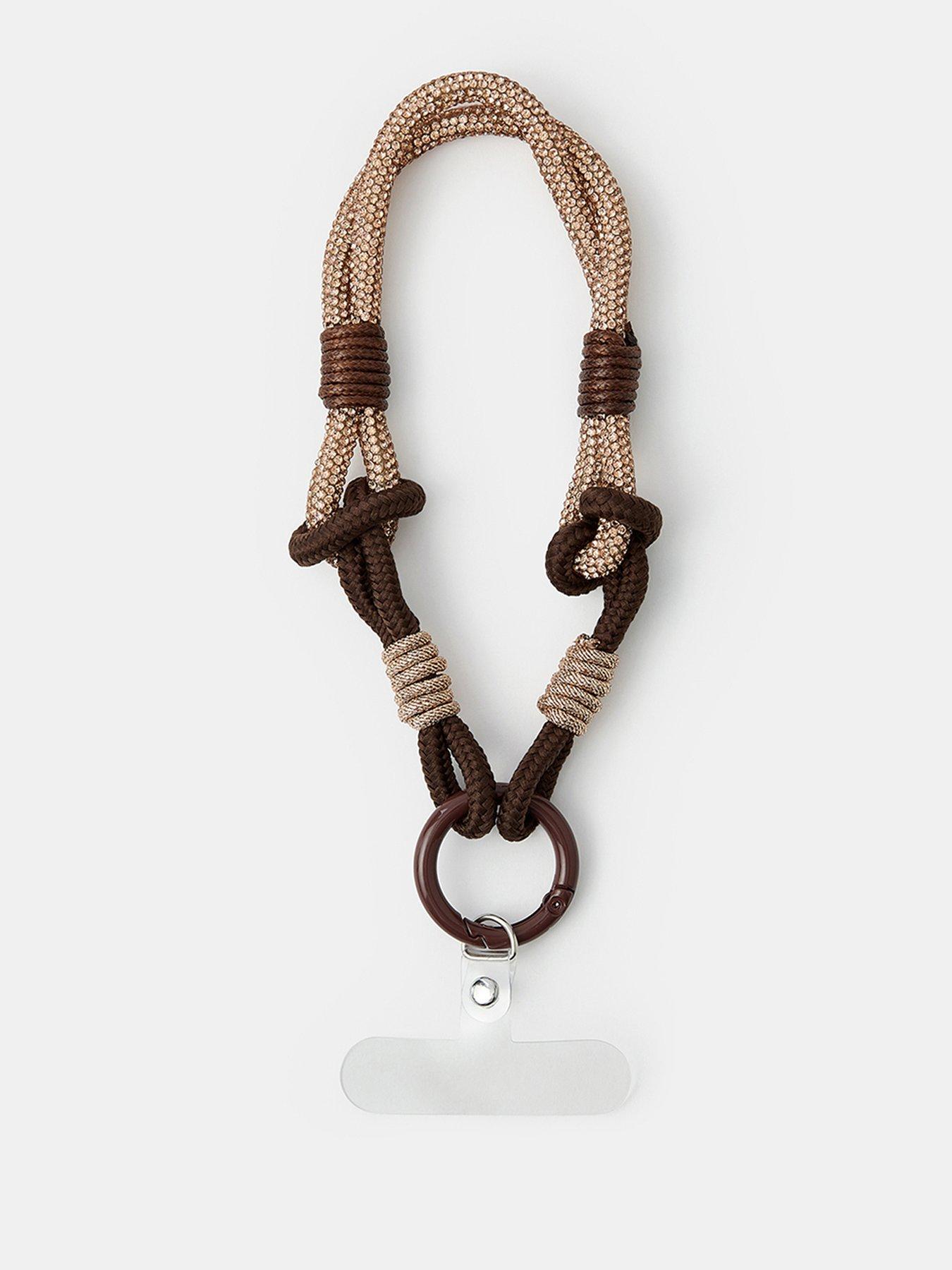 Accessorize Diamante Cord Wrist Strap - Brown