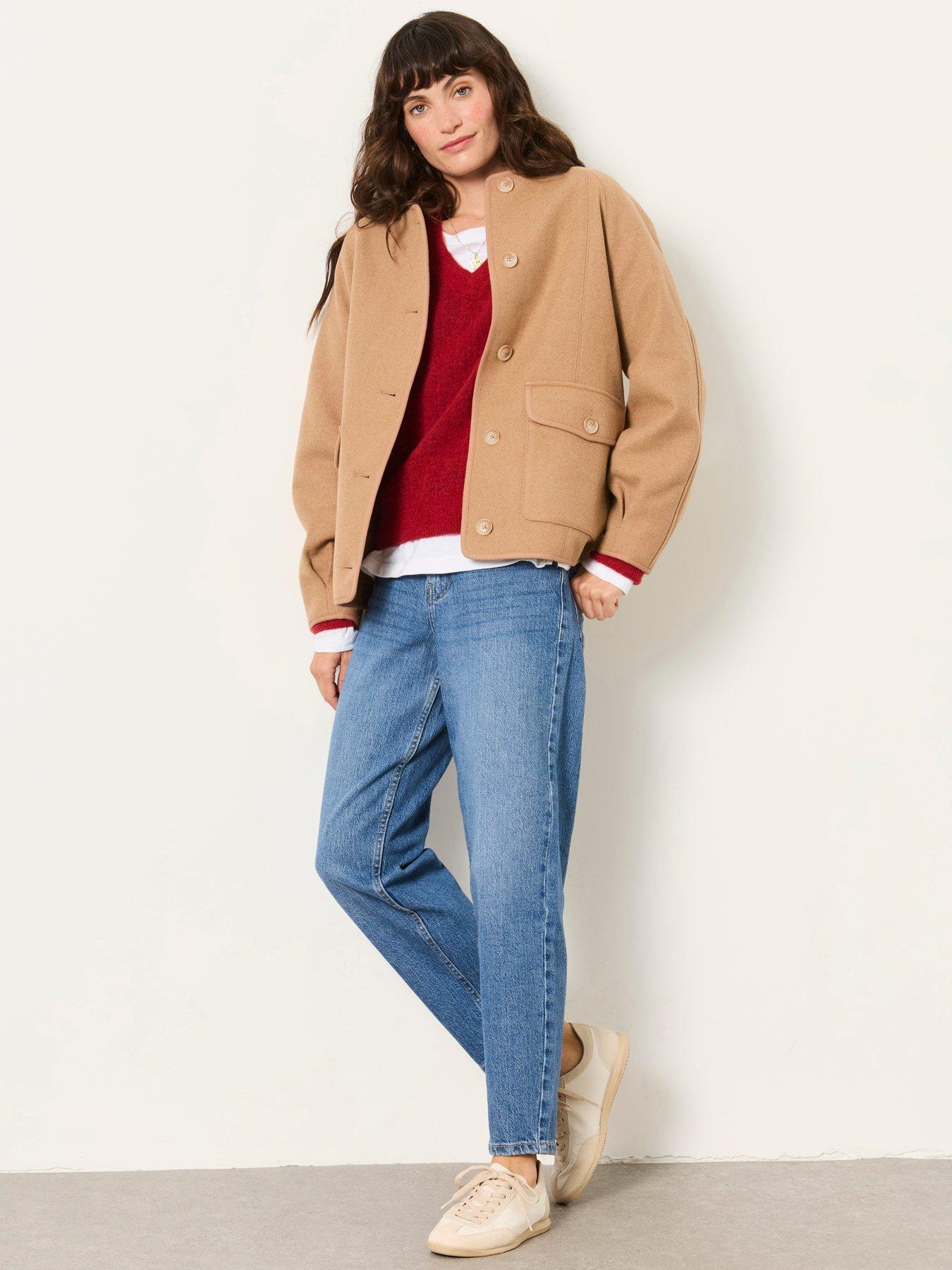 Image 3 of 7 of FatFace Womens Orla Wool-Blend Stand Collar Jacket - Tan