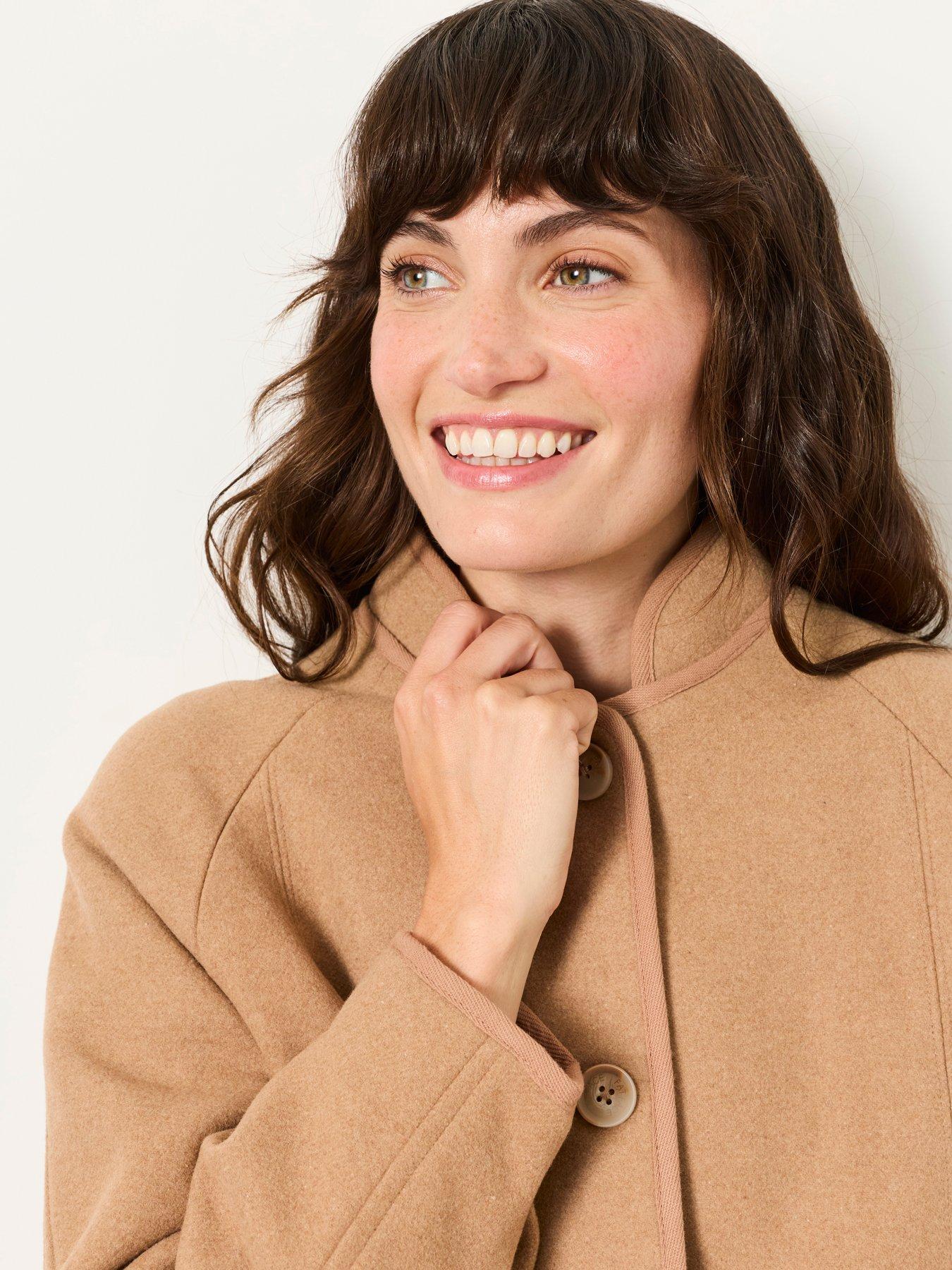 Image 4 of 7 of FatFace Womens Orla Wool-Blend Stand Collar Jacket - Tan