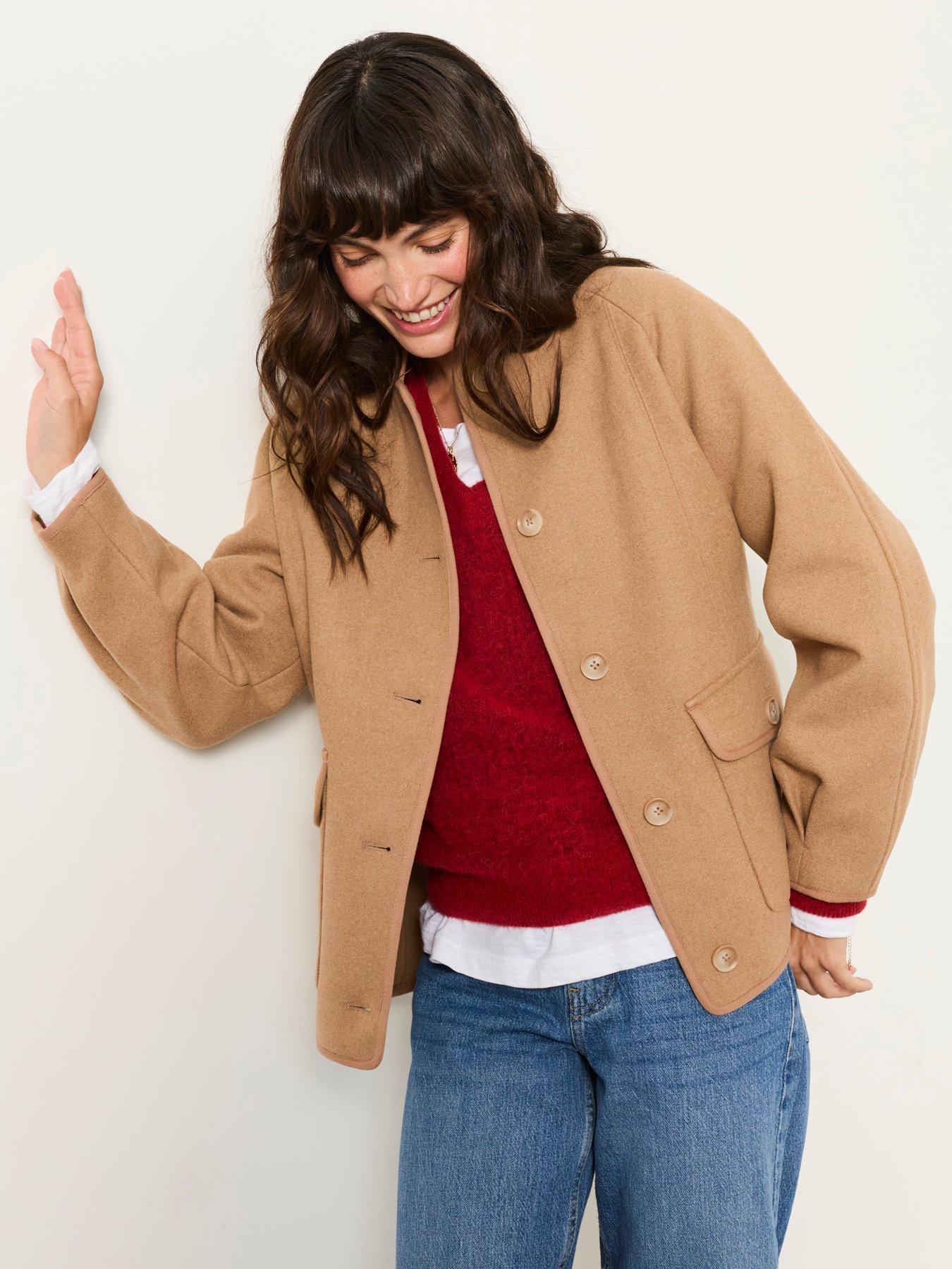 Image 6 of 7 of FatFace Womens Orla Wool-Blend Stand Collar Jacket - Tan