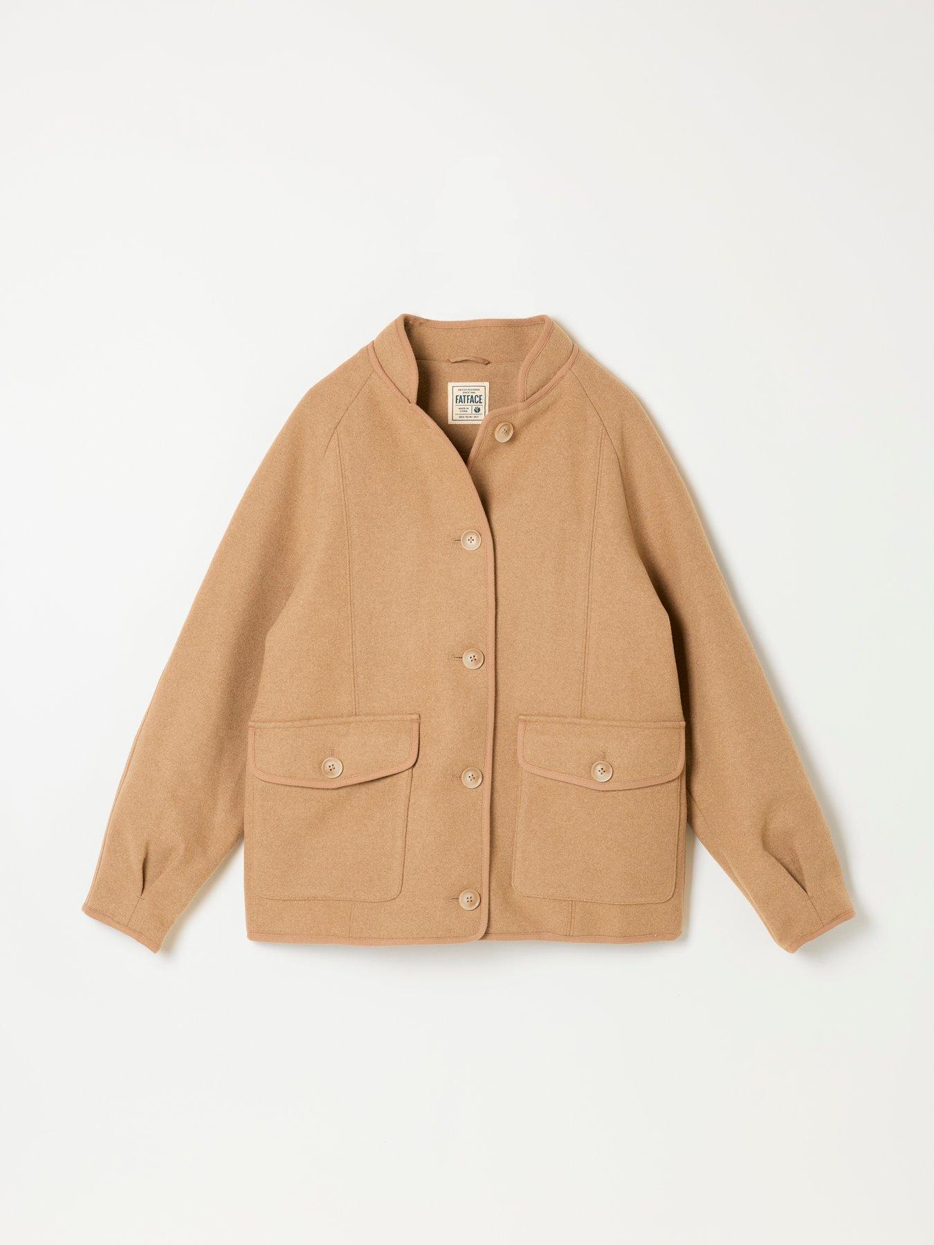 Image 7 of 7 of FatFace Womens Orla Wool-Blend Stand Collar Jacket - Tan