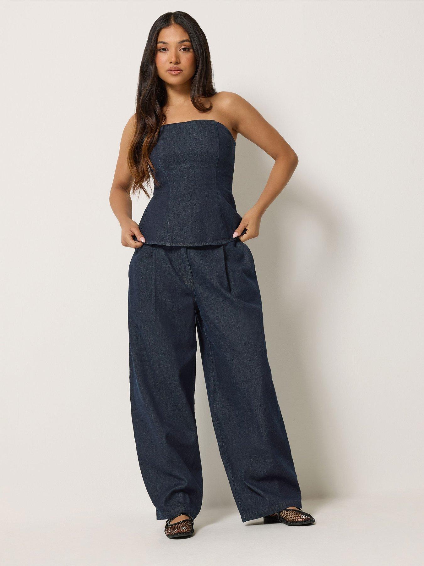 Image 3 of 4 of PixieGirl Petite Denim Bandeau Top - Dark Blue