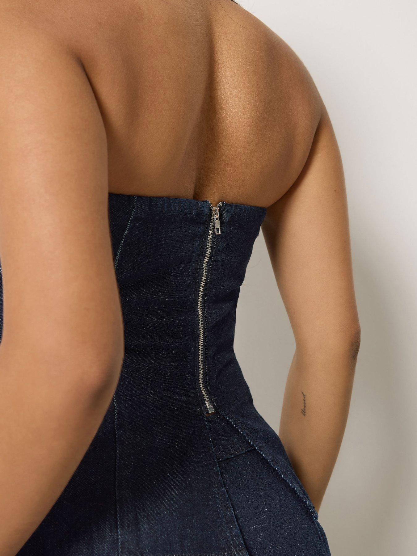 Image 4 of 4 of PixieGirl Petite Denim Bandeau Top - Dark Blue