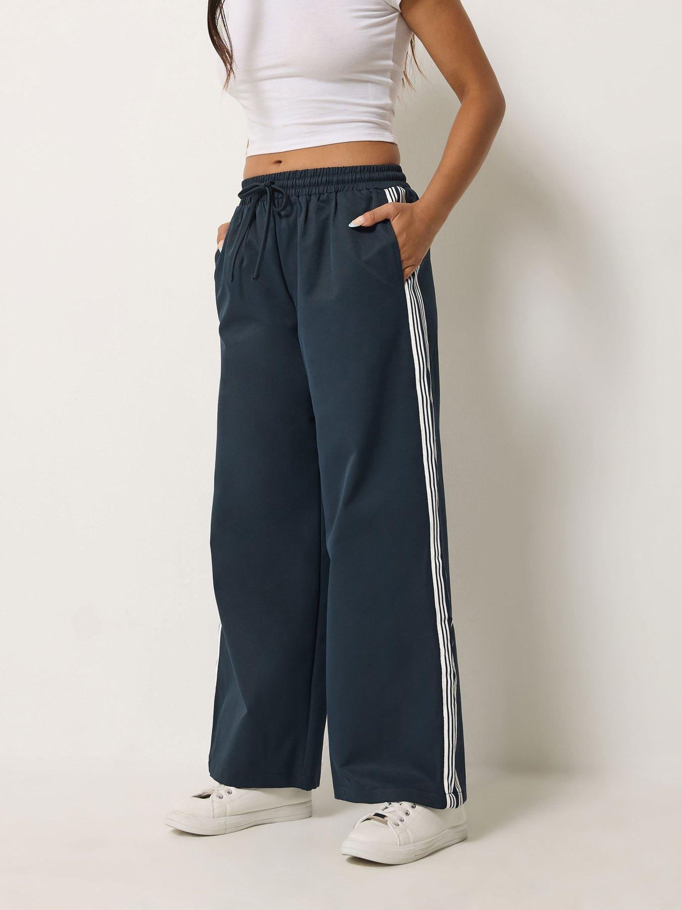 PixieGirl Petite Side Stripe Wide Leg Jogger - Blue