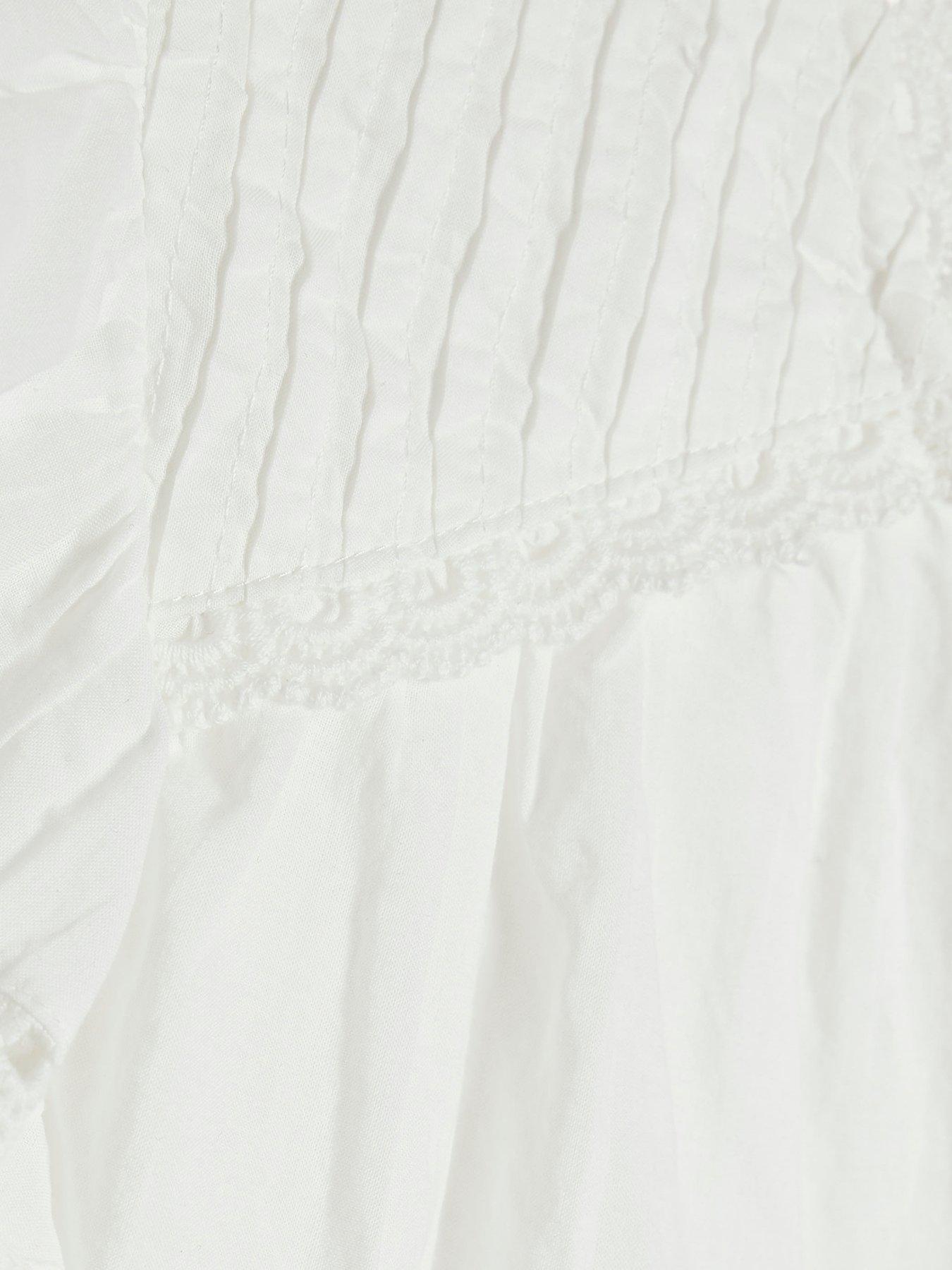 Image 5 of 6 of River Island Womens Cutwork Victorian Ruffle Neck Button-Through Blouse - White
