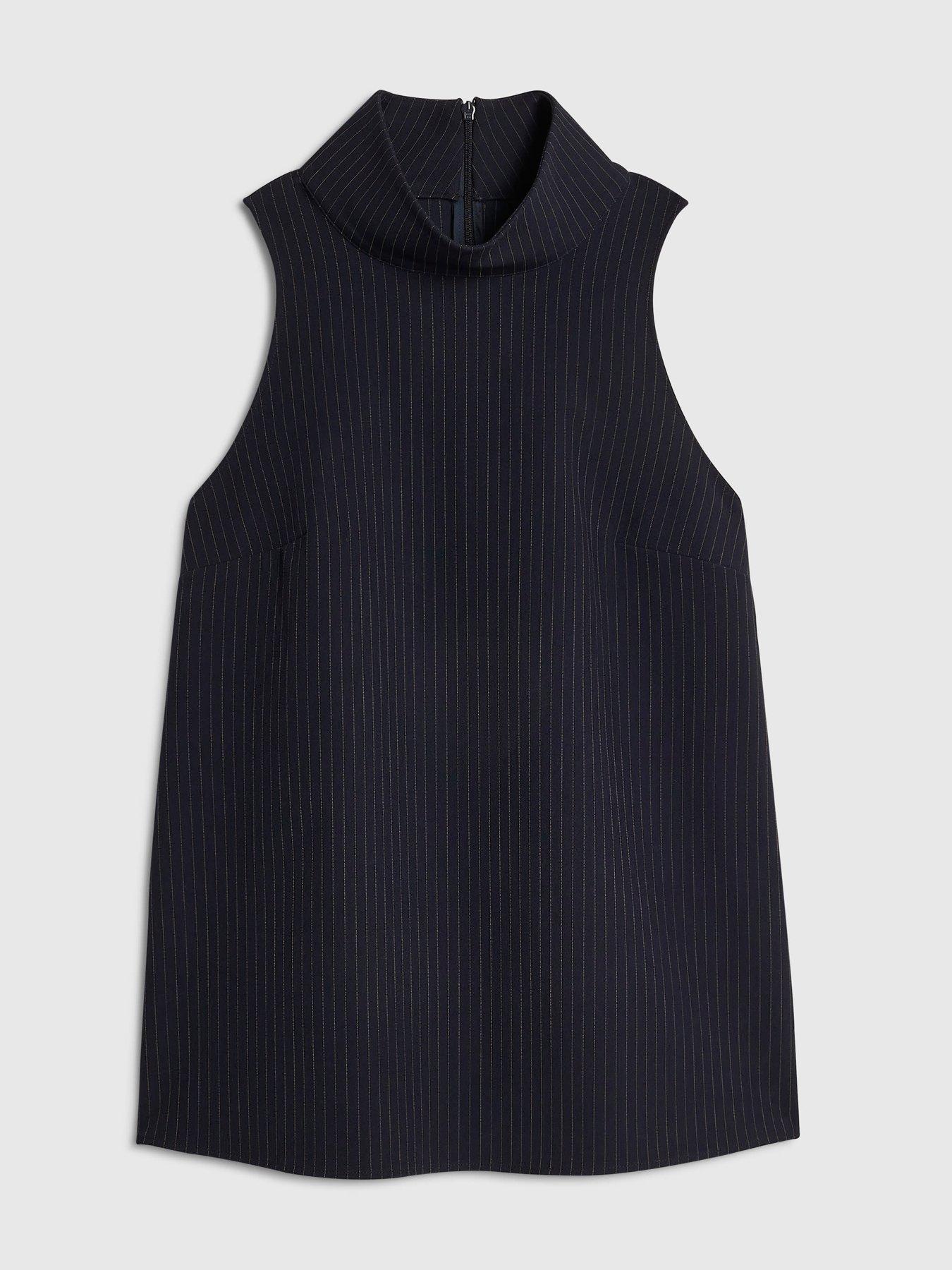 Image 5 of 6 of River Island Short High Neck Pinstripe Top - Blue