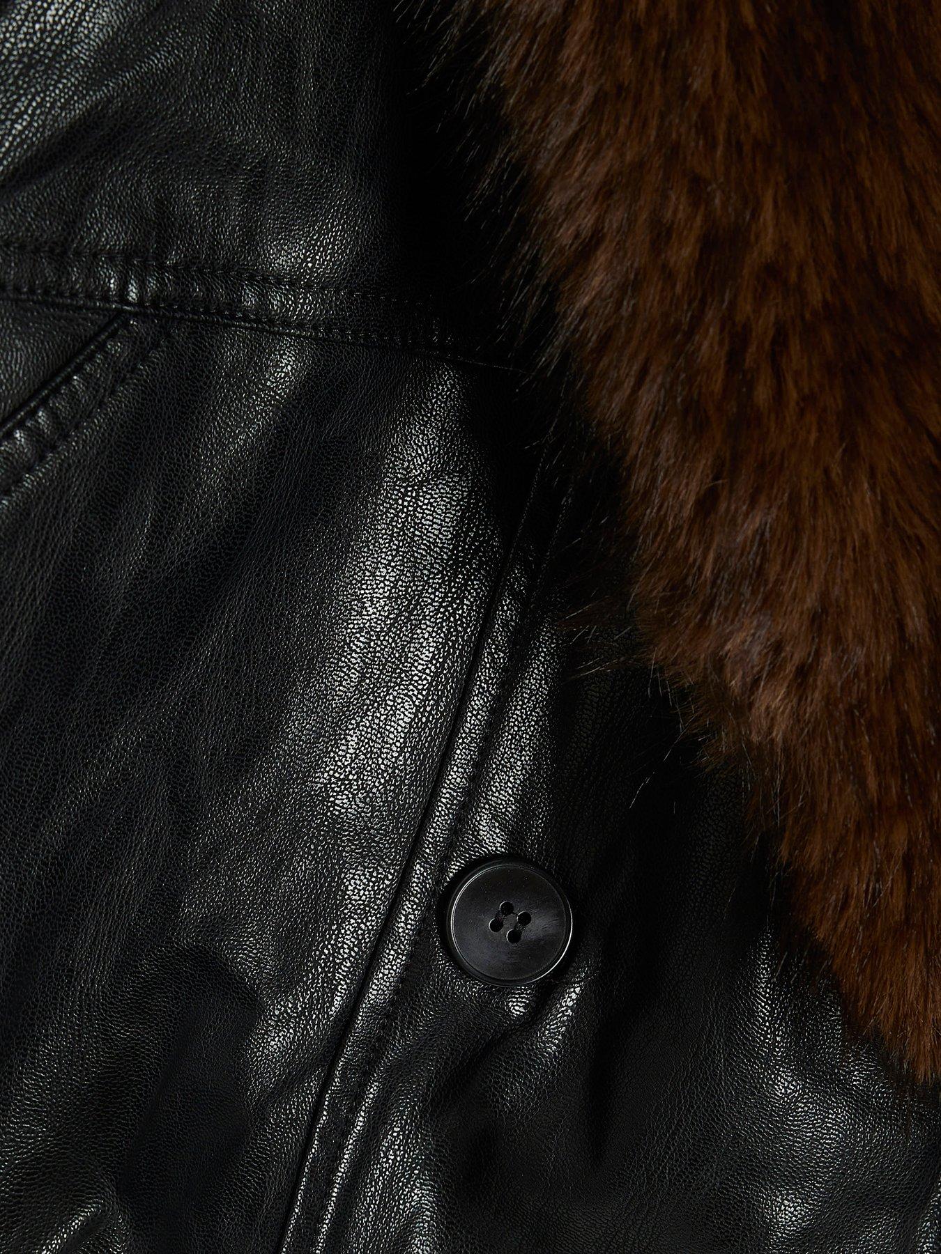 Image 6 of 6 of River Island Faux Fur Collar Faux Leather Jacket - Black