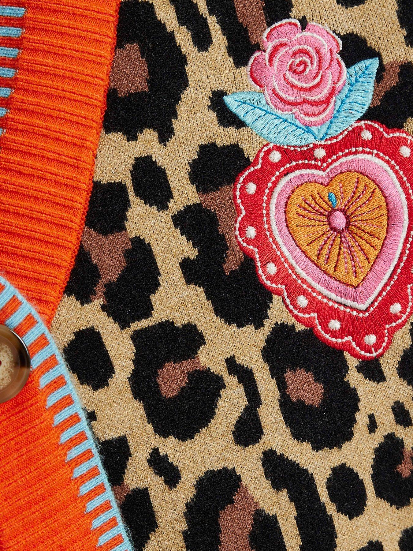 Image 5 of 6 of River Island Womens Leopard Print Button Front Badge Cardigan - Multi