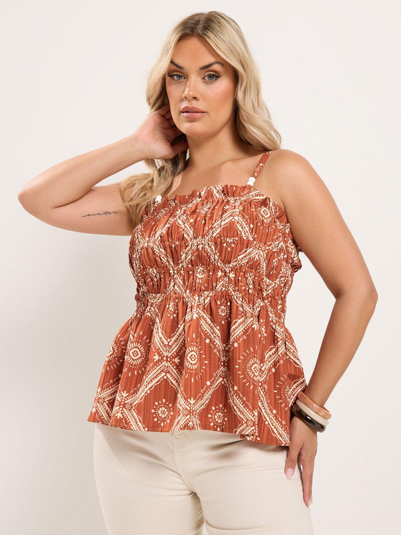 Yours Curve Abstract Vest Top - Orange