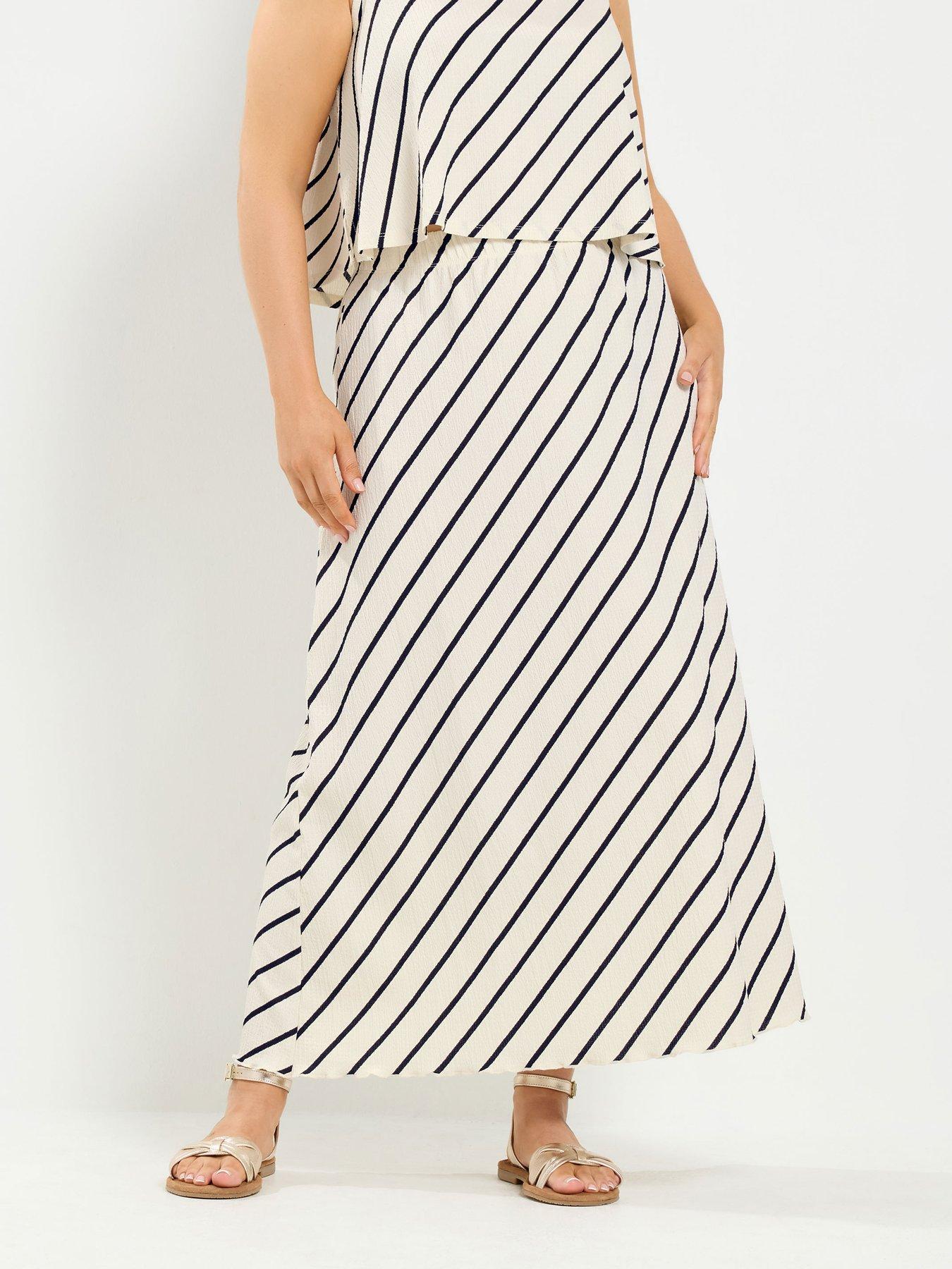 Yours Curve Textured Stripe Maxi Skirt - Cream