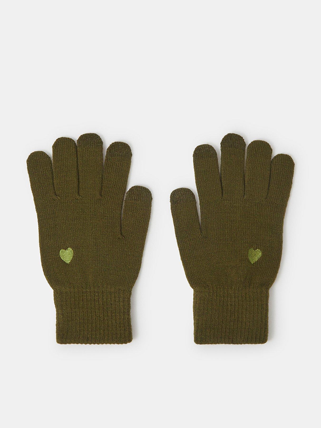 Image 1 of 2 of Accessorize Heart Embroidered Touchscreen Gloves - Green