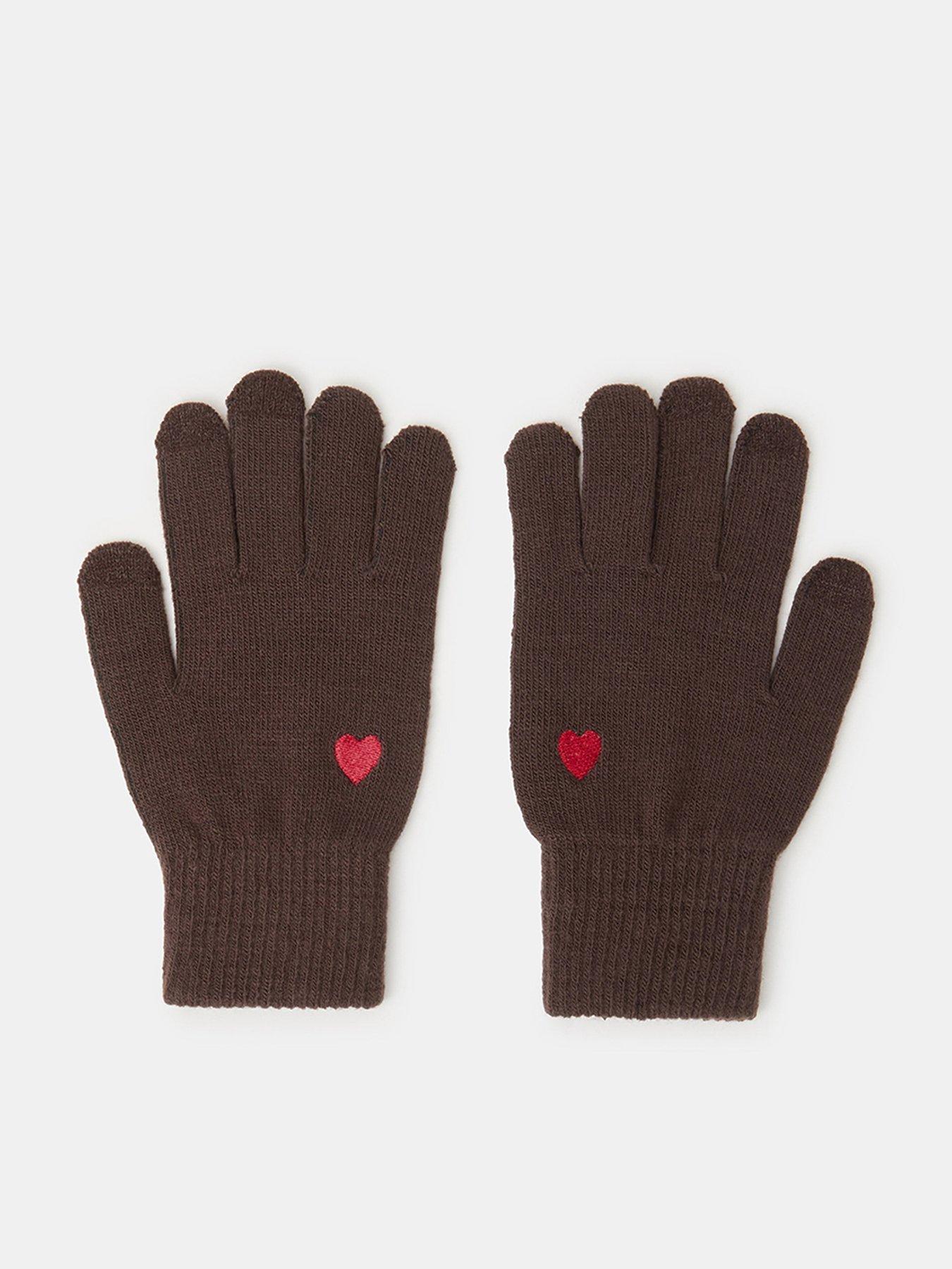 Image 1 of 2 of Accessorize Heart Embroidered Touchscreen Gloves - Black