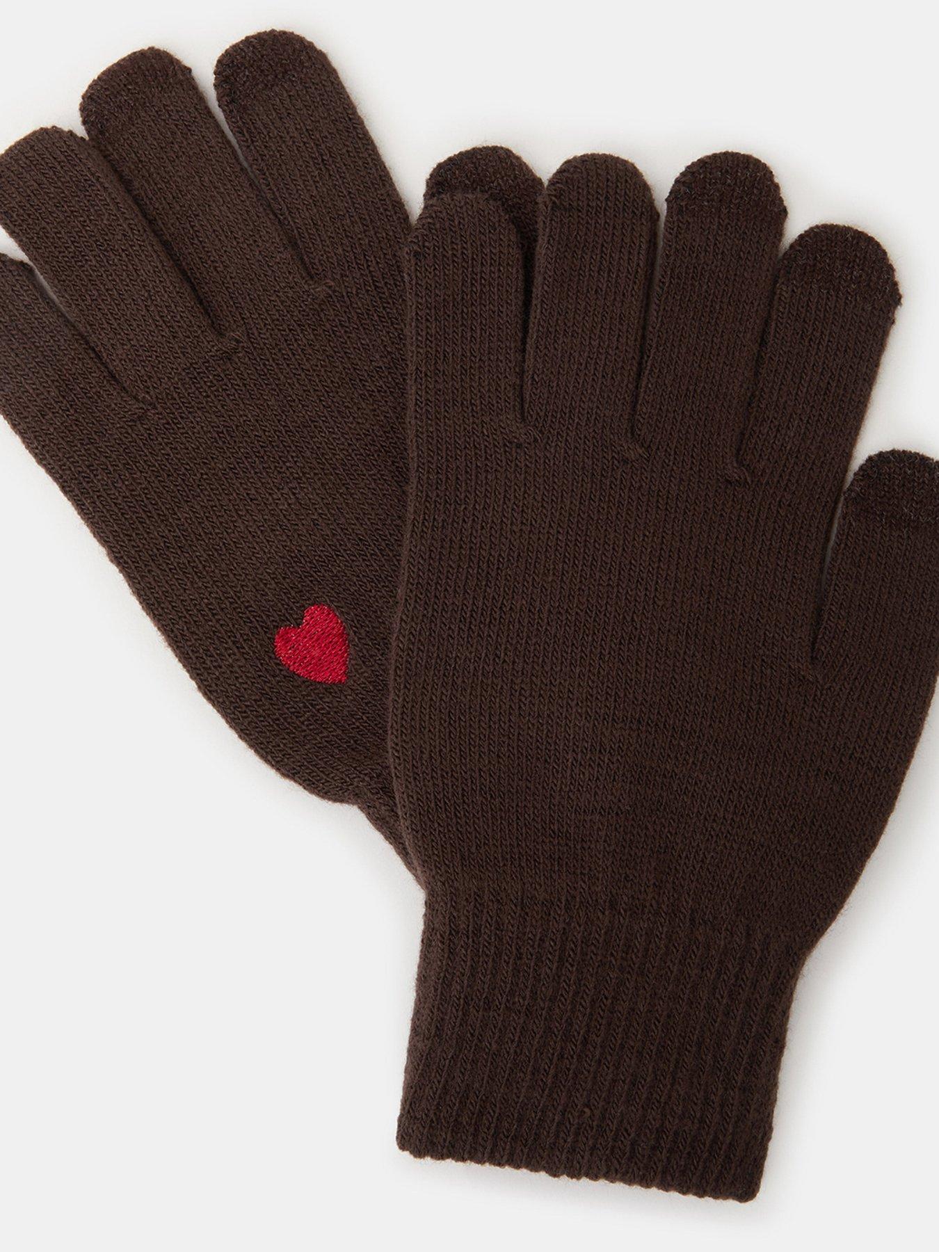 Image 2 of 2 of Accessorize Heart Embroidered Touchscreen Gloves - Black