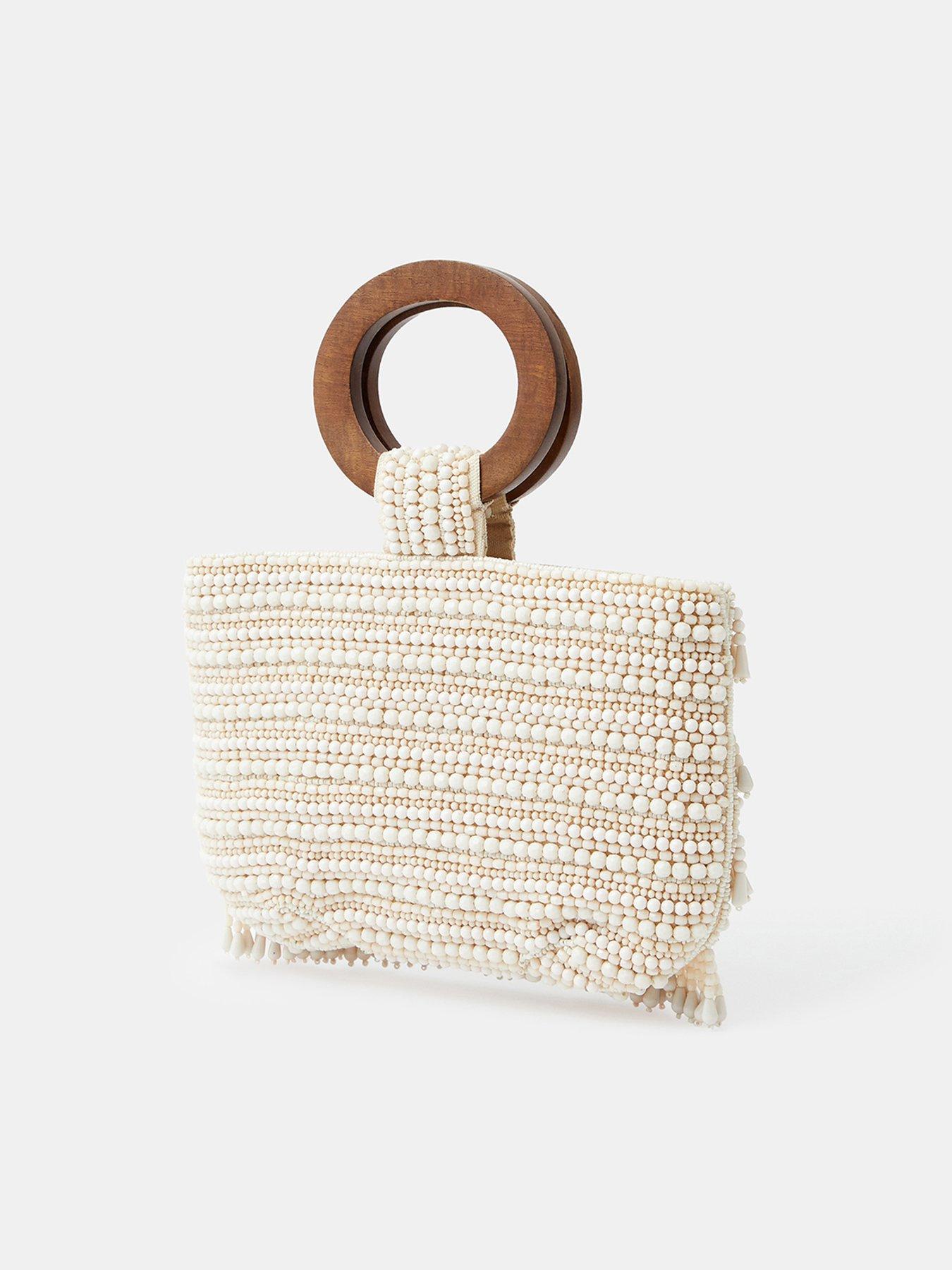 Image 3 of 5 of Accessorize Fringe Beaded Handheld Bag - Cream