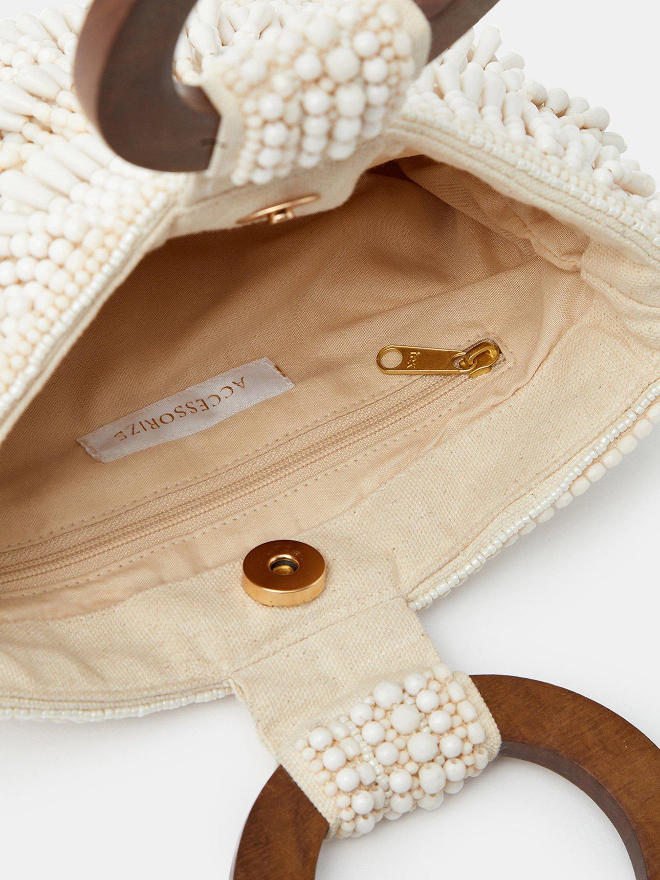 Image 4 of 5 of Accessorize Fringe Beaded Handheld Bag - Cream