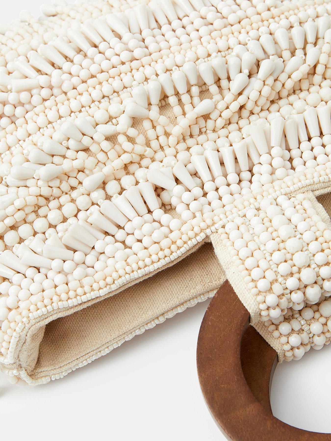 Image 5 of 5 of Accessorize Fringe Beaded Handheld Bag - Cream