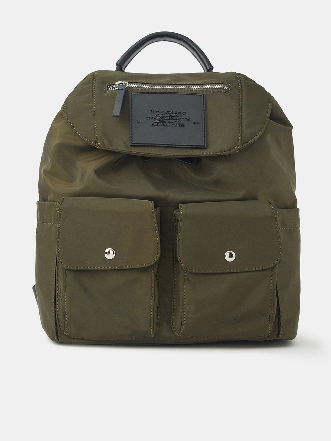 Image 1 of 5 of Accessorize Nylon Multi Pocket Backpack - Green