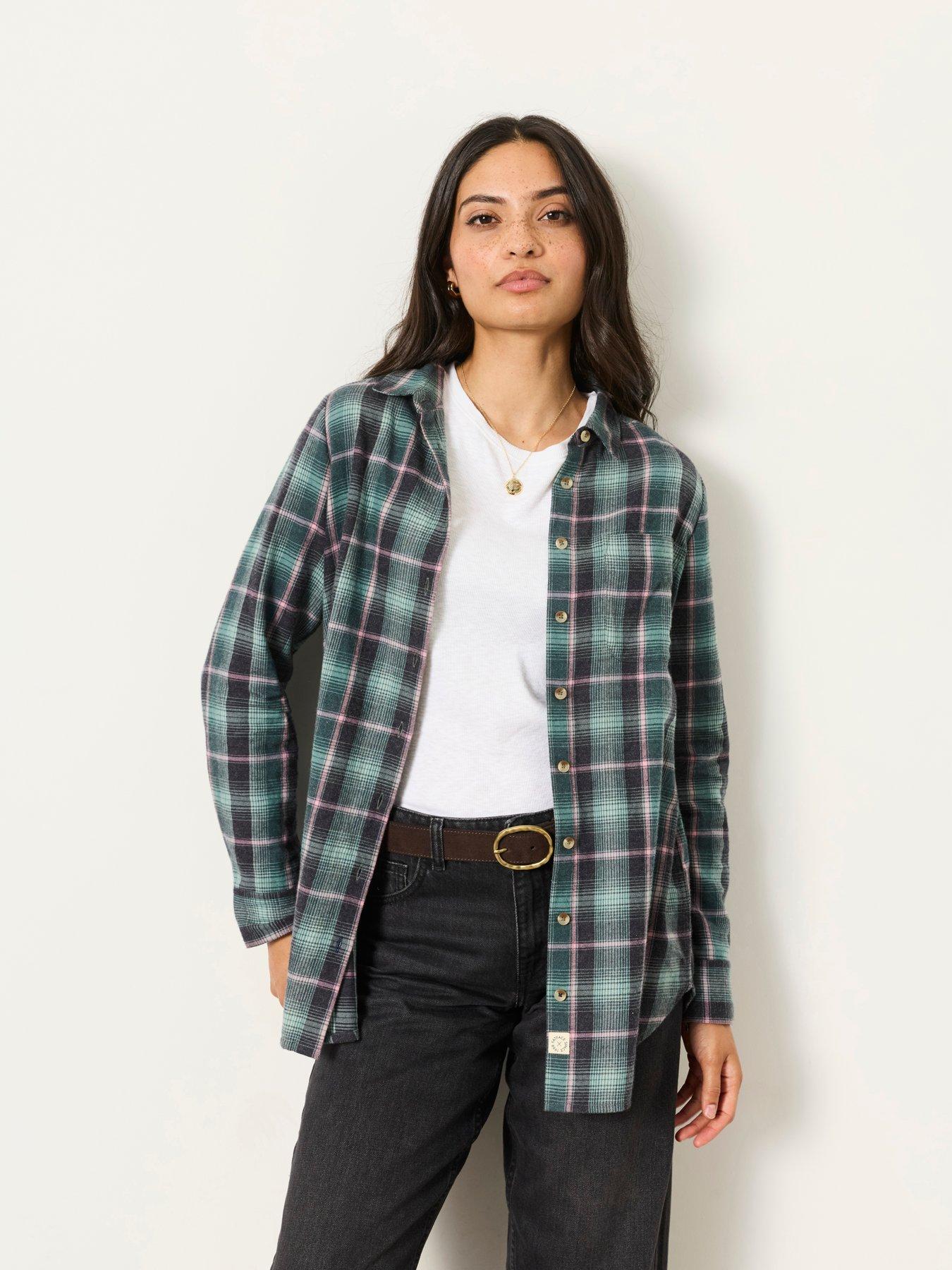 Image 1 of 6 of FatFace Women's Olivia Checked Button-Through Shirt - Blue
