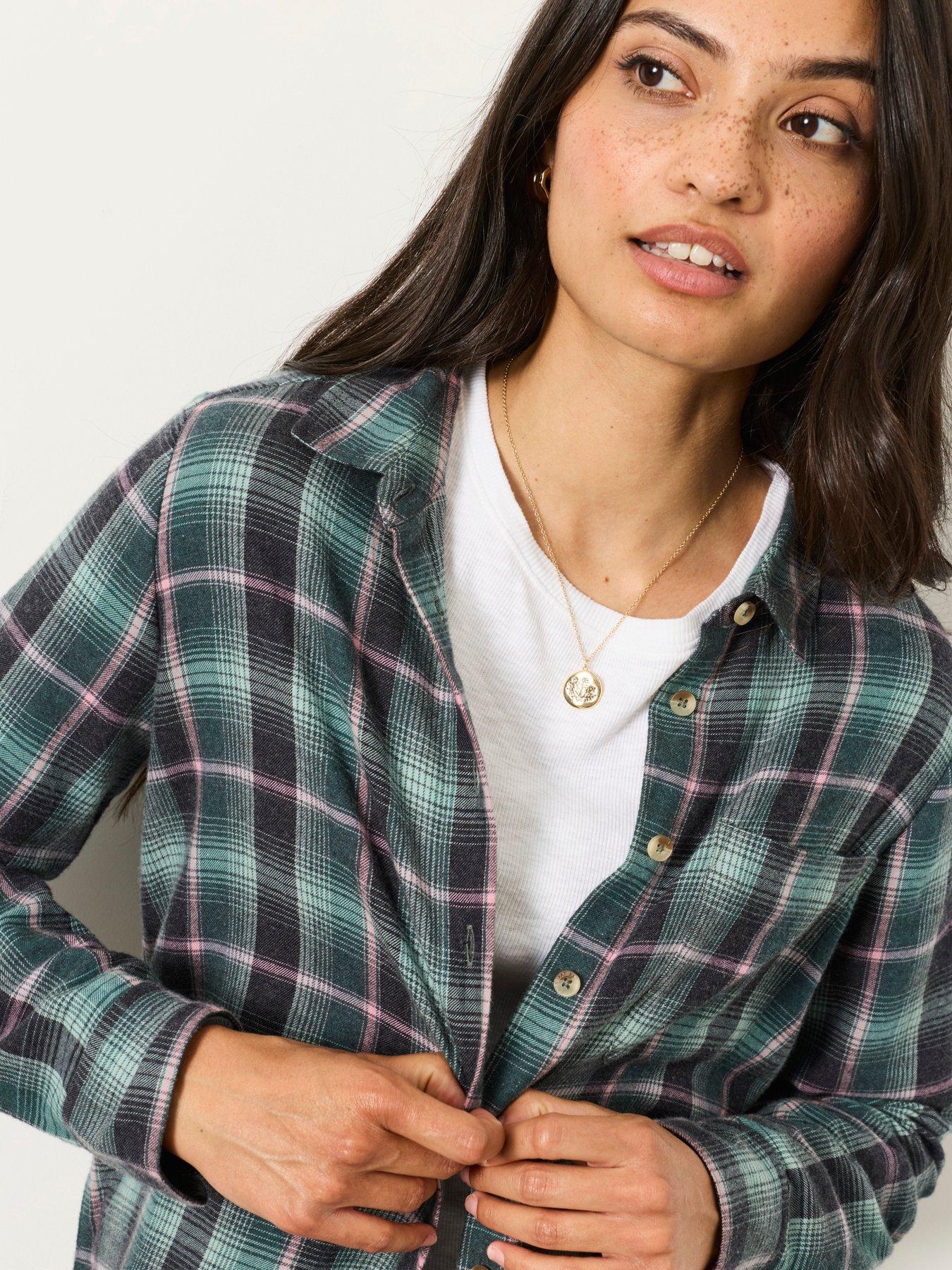 Image 4 of 6 of FatFace Women's Olivia Checked Button-Through Shirt - Blue