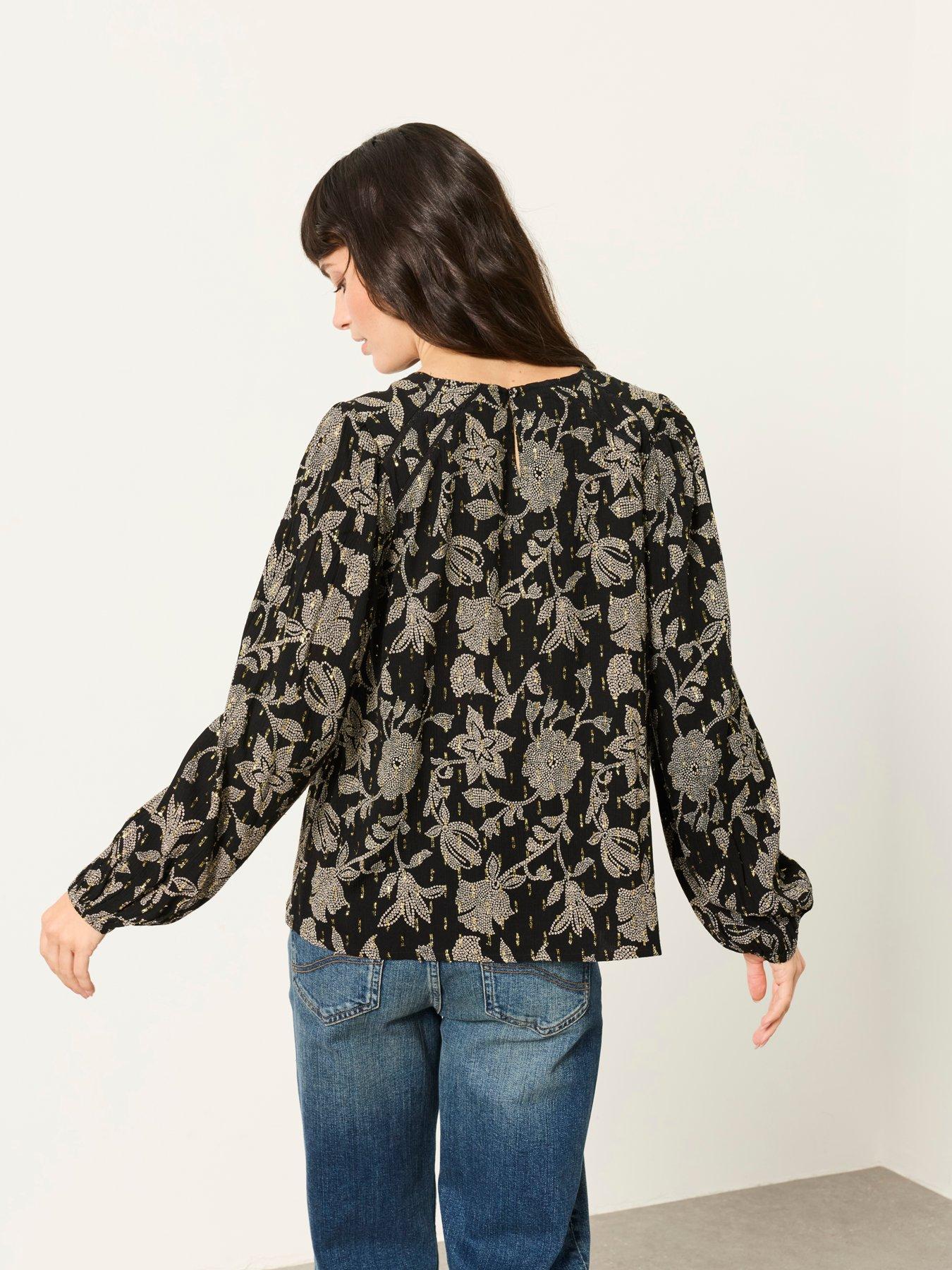 Image 2 of 6 of FatFace Women's Sofia Dot Floral Embroidered Blouse - Black