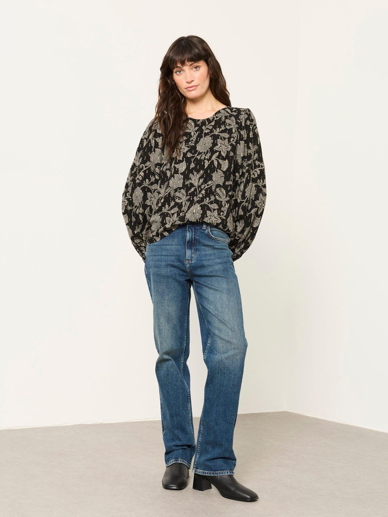 Image 3 of 6 of FatFace Women's Sofia Dot Floral Embroidered Blouse - Black