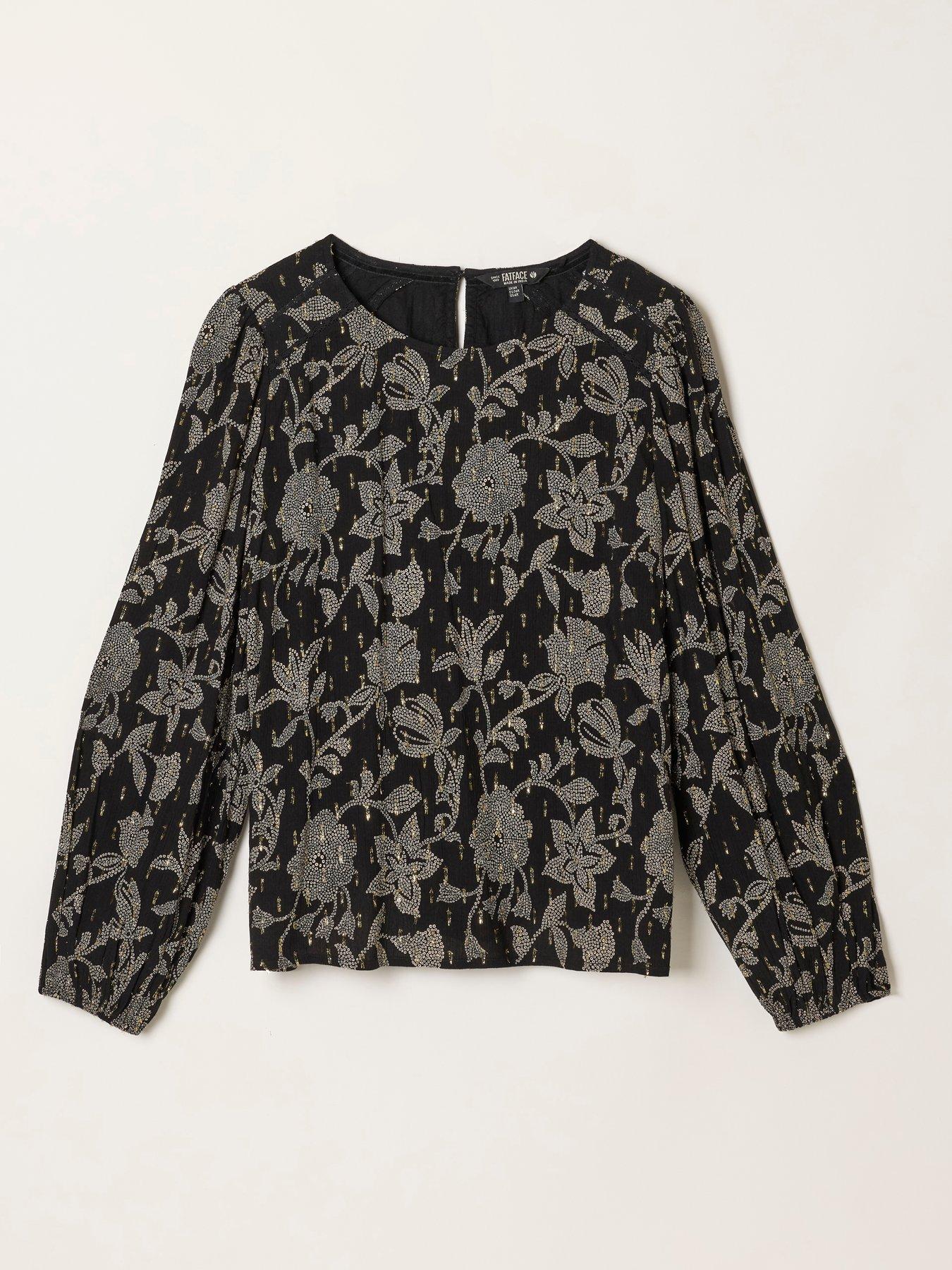 Image 6 of 6 of FatFace Women's Sofia Dot Floral Embroidered Blouse - Black
