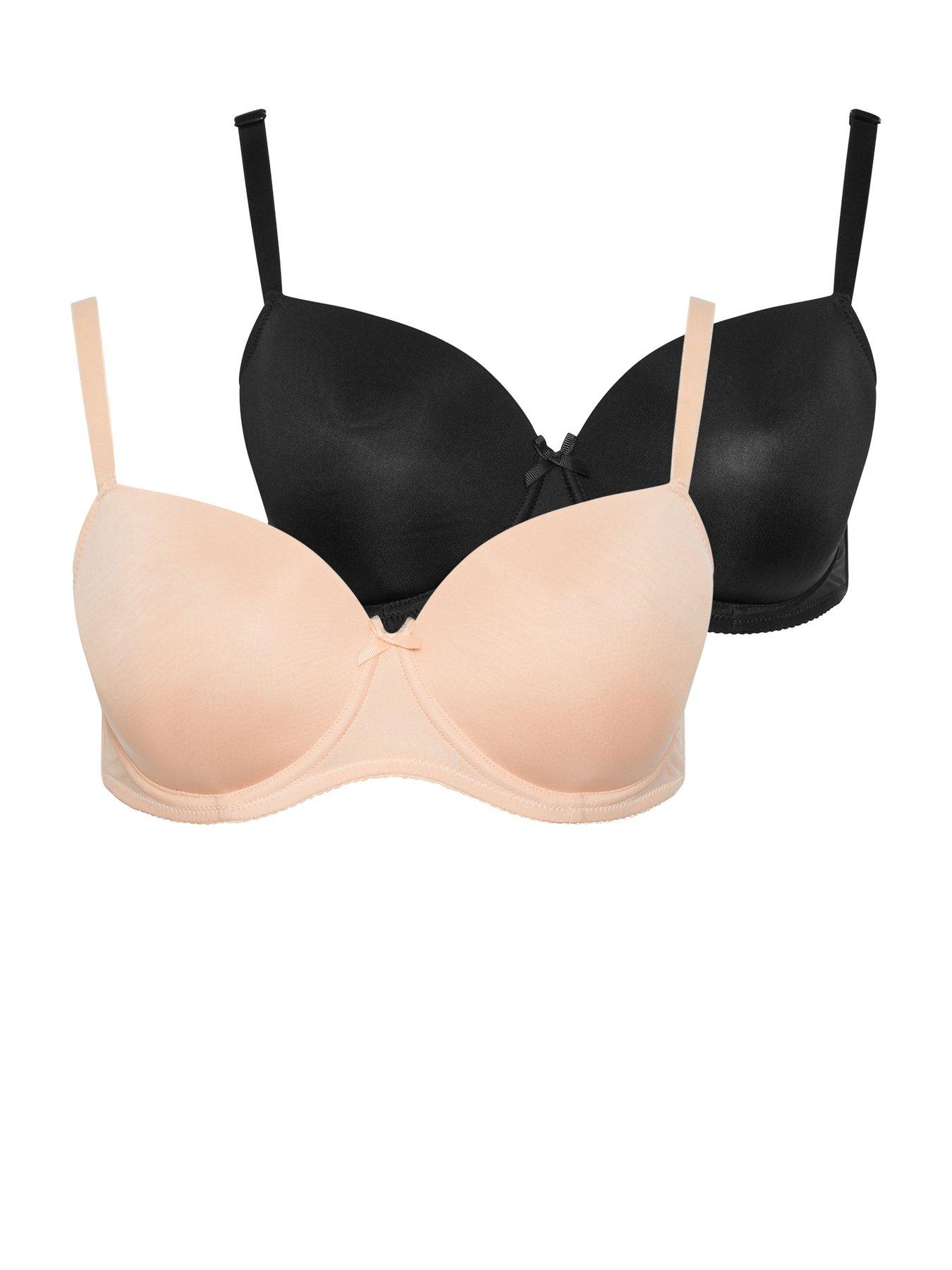 Image 1 of 4 of Yours Curve 2 Pack T-Shirt Bra - Black/Beige