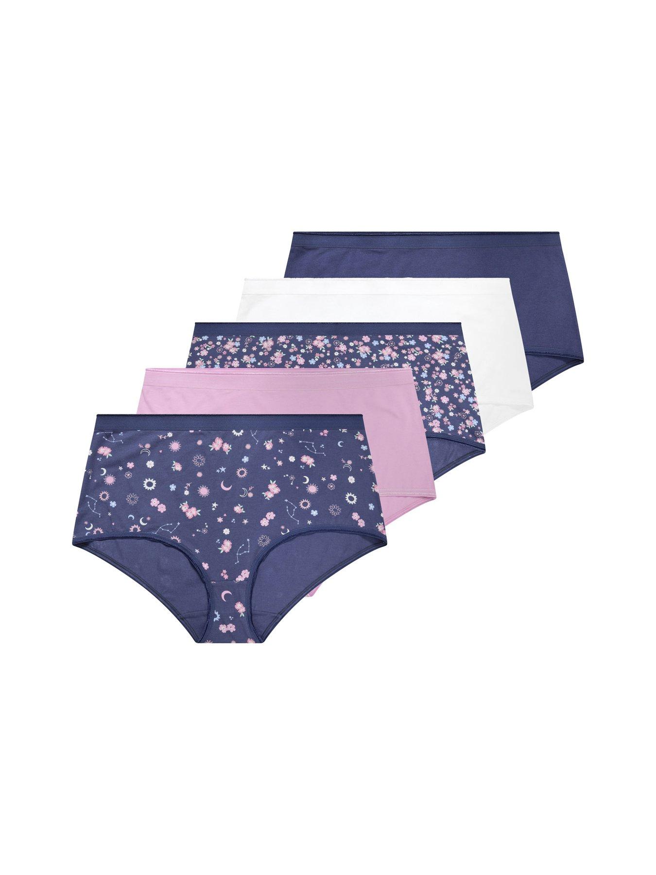 Yours Curve 5 Pack Floral Stars Full Briefs - Pink