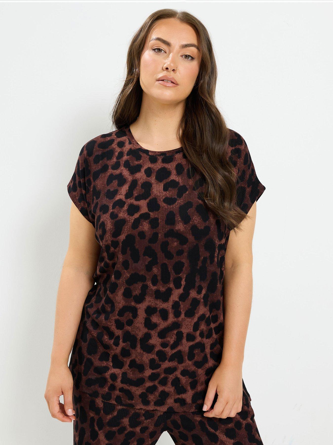 Yours Curve Leopard Print T-Shirt - Brown
