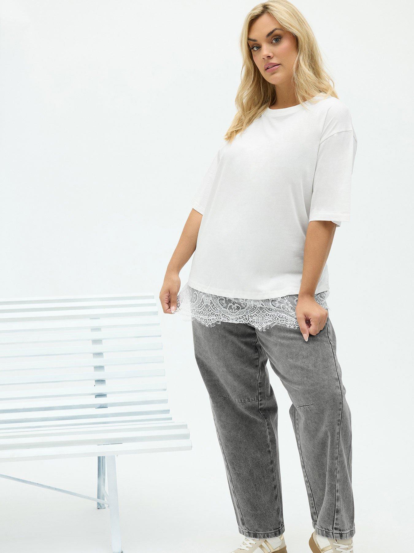 Yours Curve Lace Hem T-Shirt - White