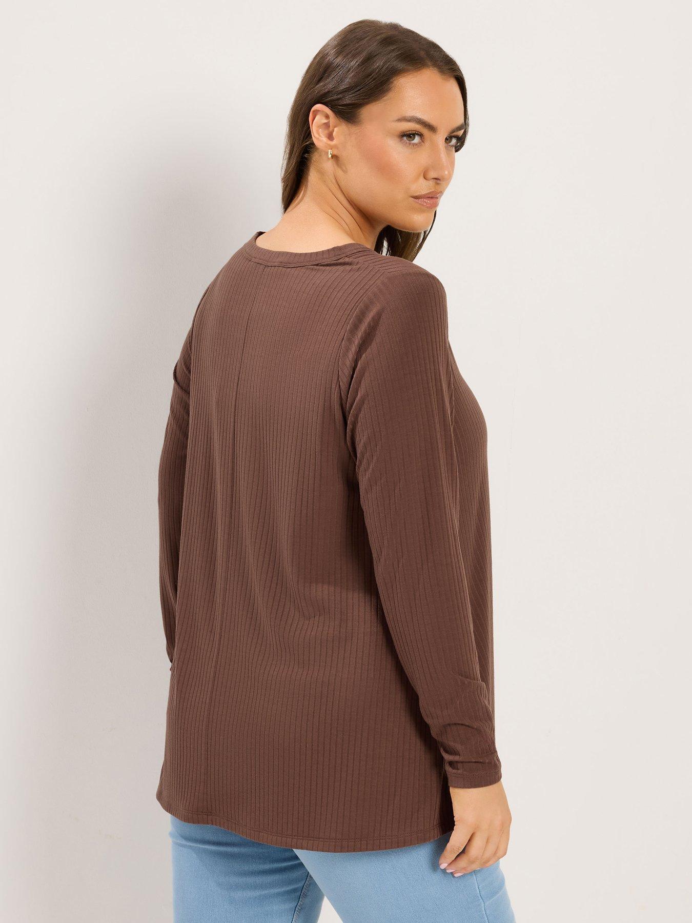 Image 2 of 4 of Yours Curve Henley Swing Top - Brown