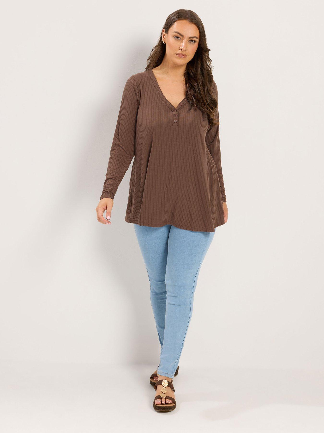Image 3 of 4 of Yours Curve Henley Swing Top - Brown