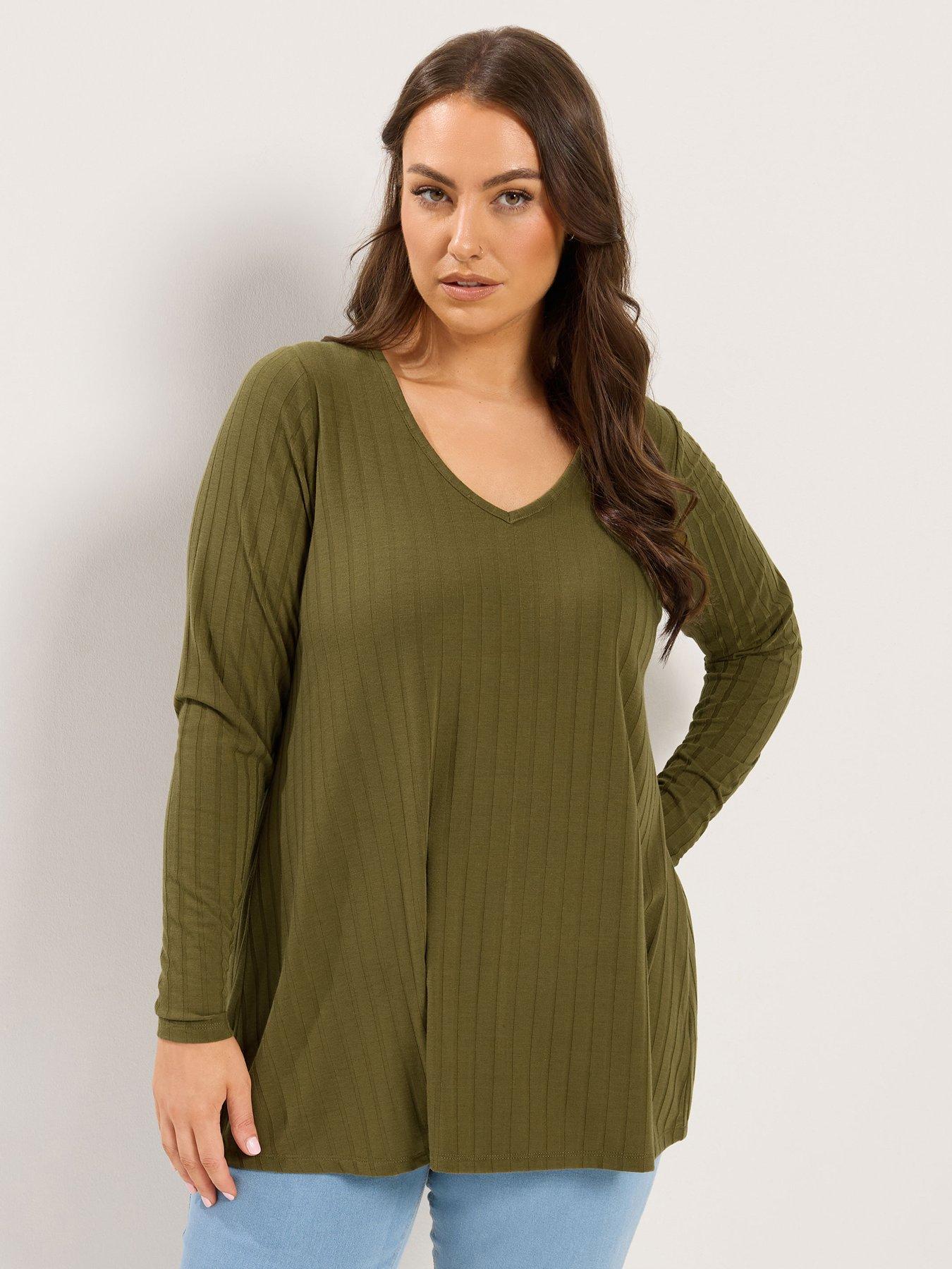 Yours Curve Plunge Neck T-Shirt - Green