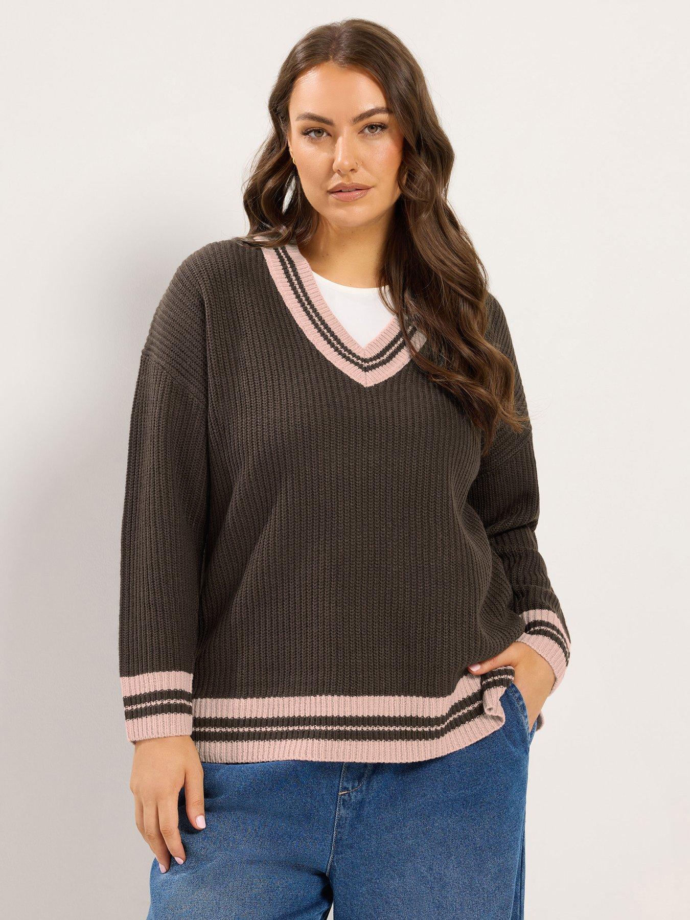 Yours Curve Tennis Jumper - Brown