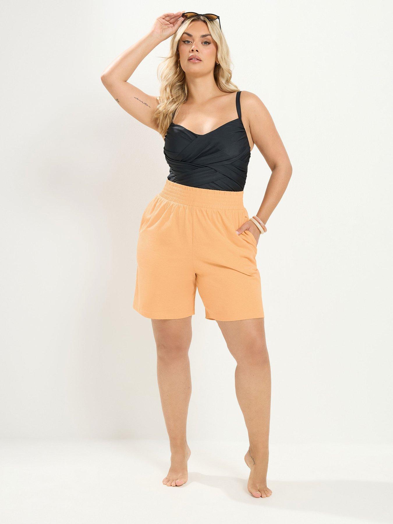 Image 3 of 4 of Yours Curve Shirred Waist Shorts - Orange