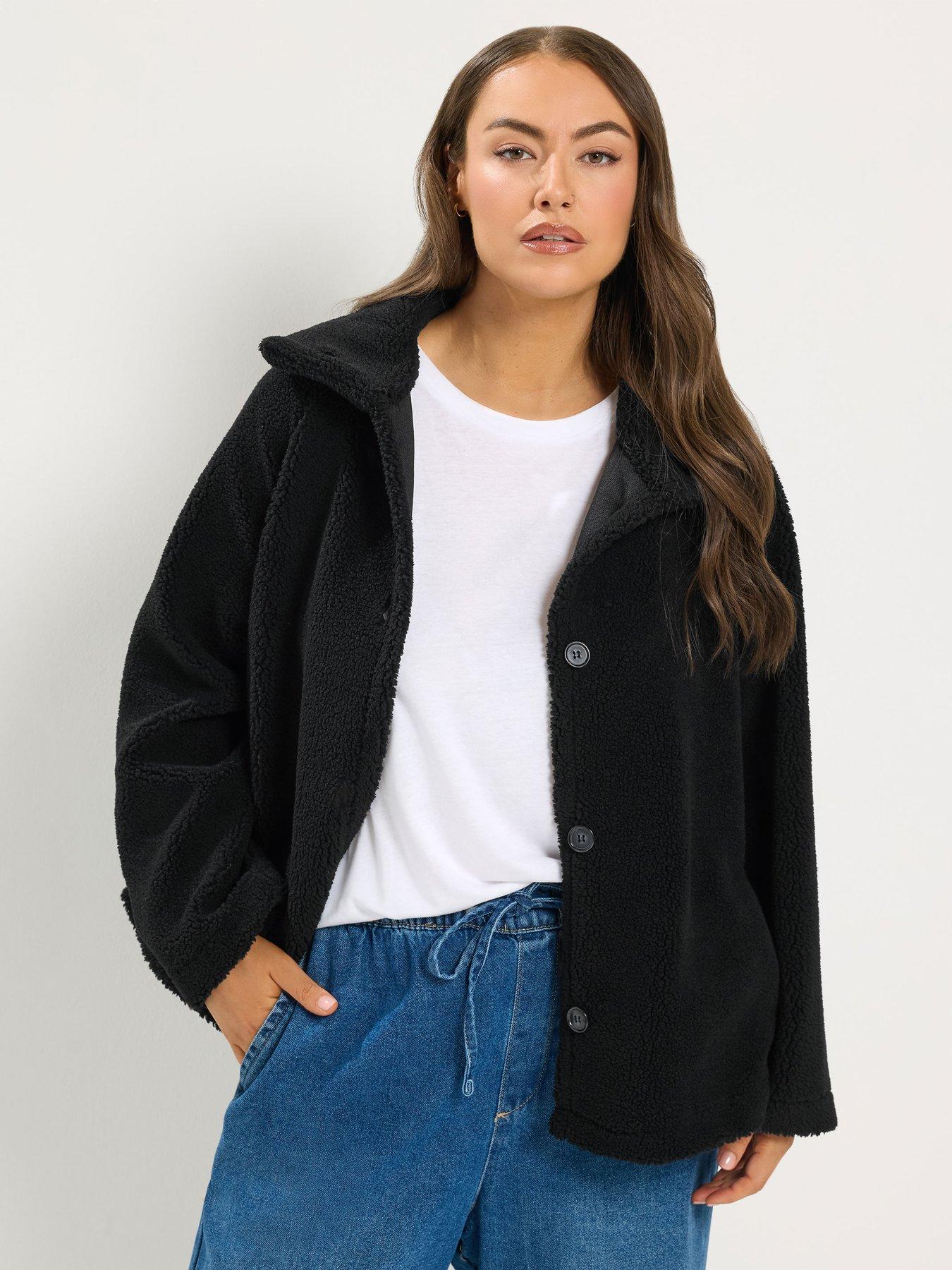 Yours Women's Curve Funnel Neck Borg Jacket - Black